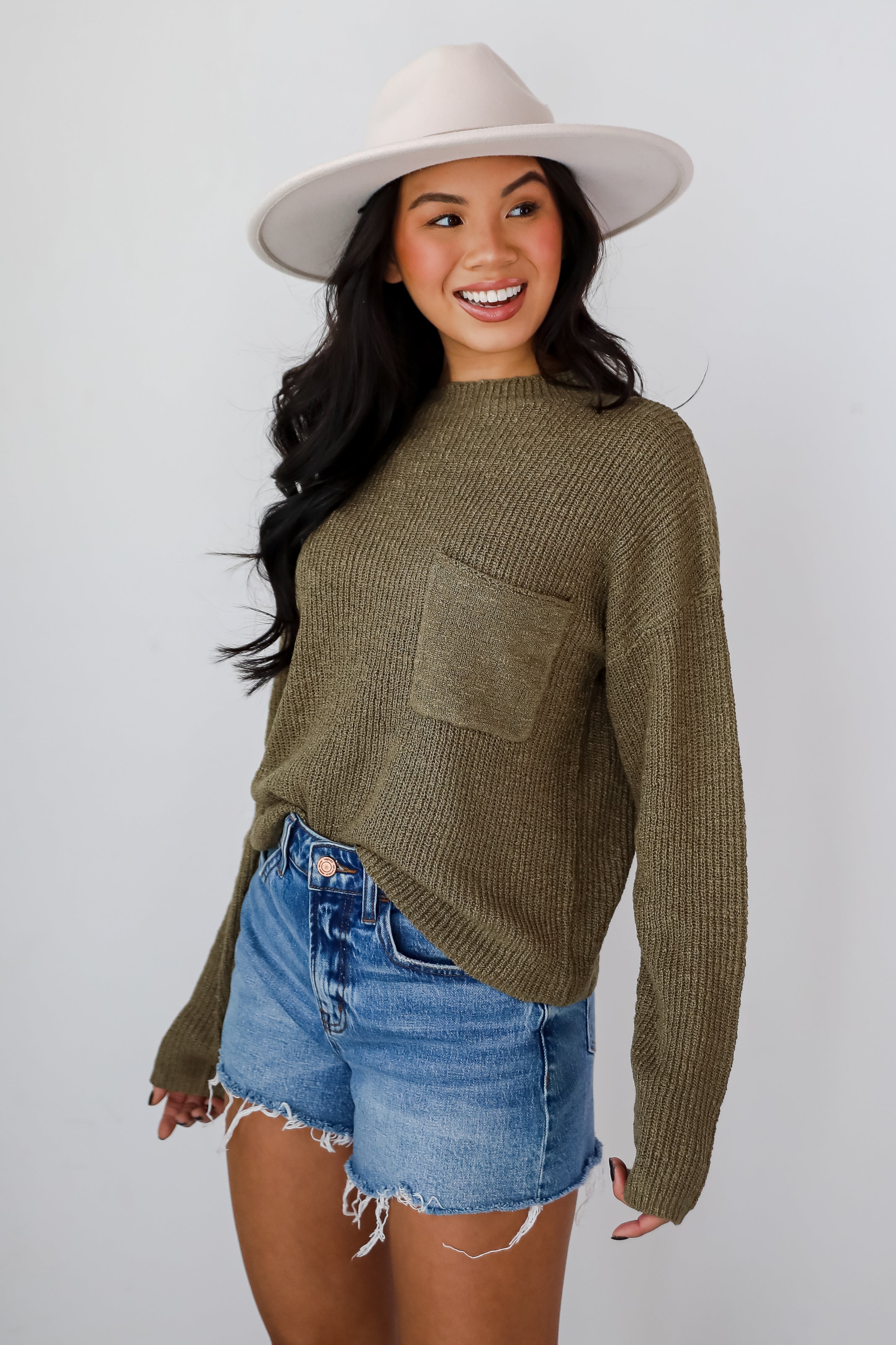 Maximum Cozy Olive Lightweight Knit Sweater