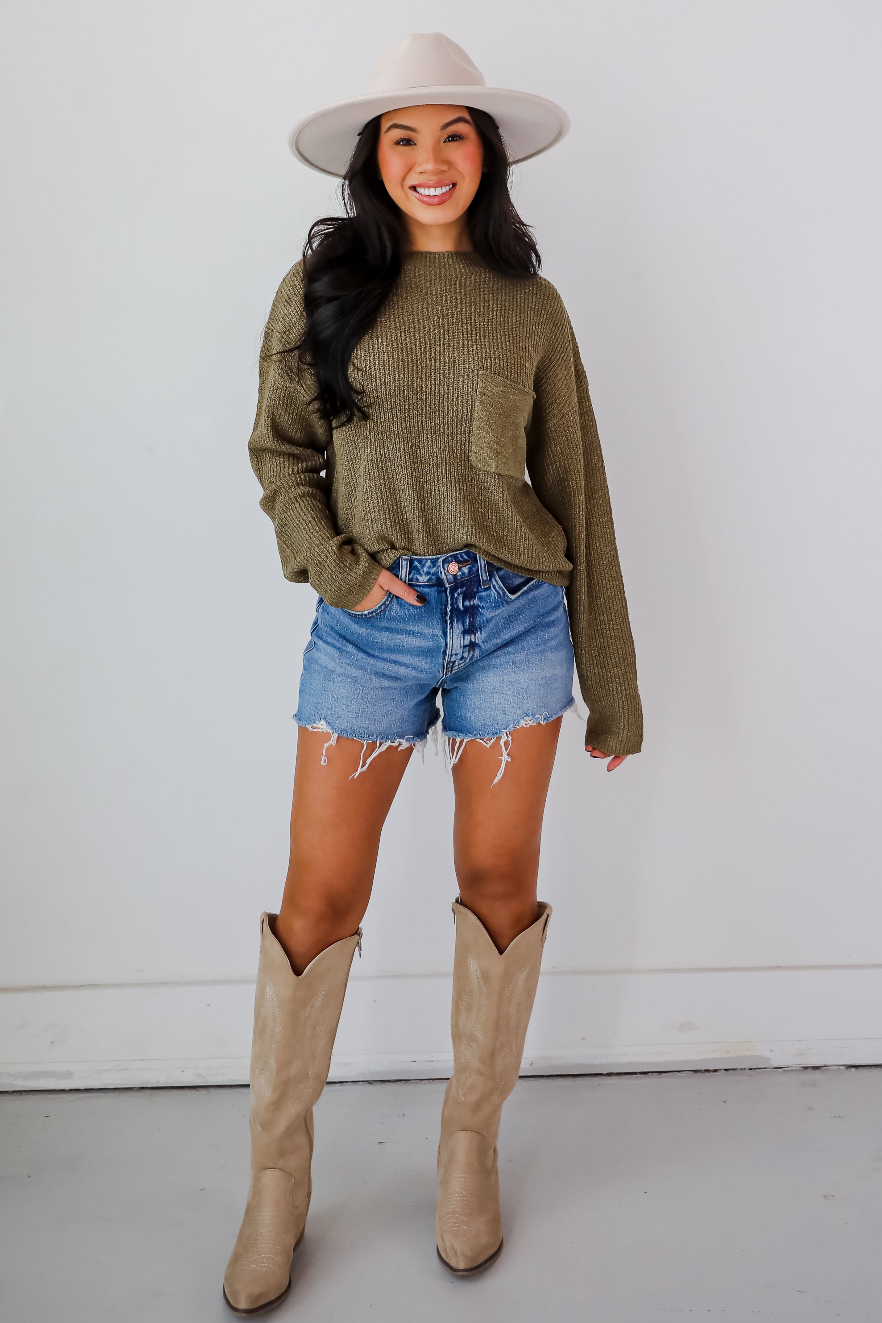 Maximum Cozy Olive Lightweight Knit Sweater