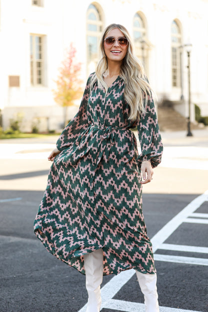 boho print Hunter Green Maxi Dress