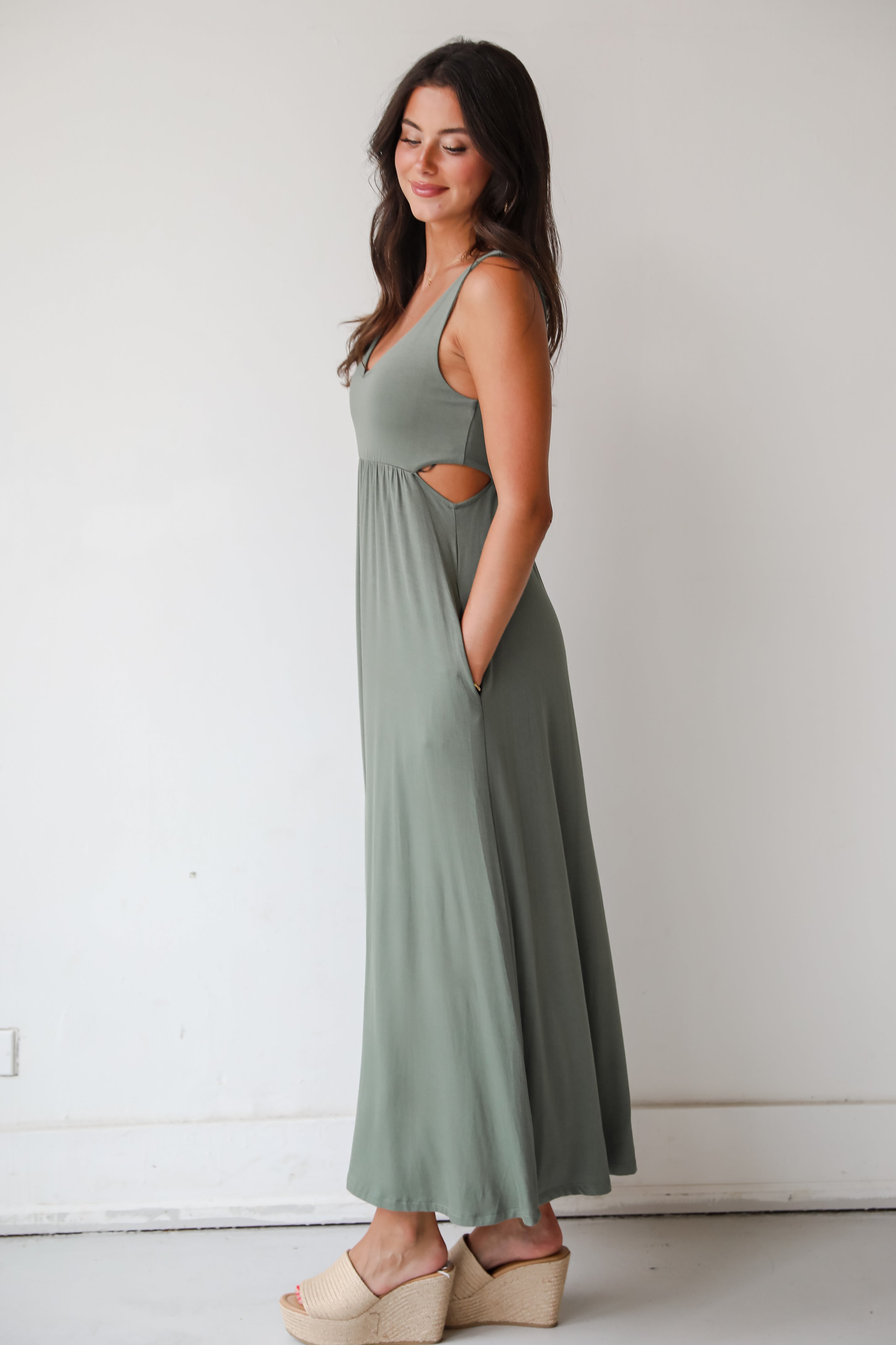 Advanced Style Olive Cutout Maxi Dress