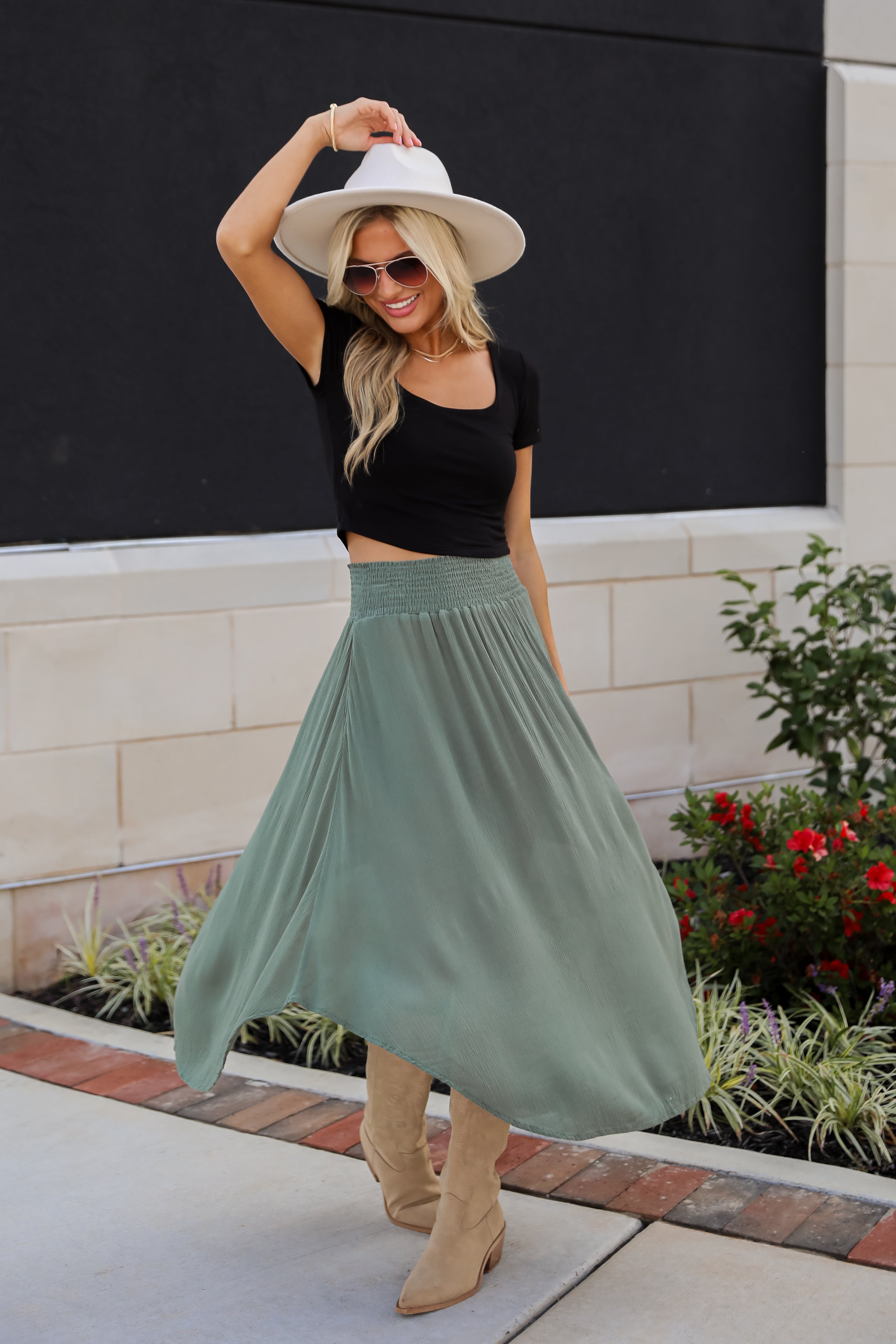 Sensational Purpose Olive Midi Skirt