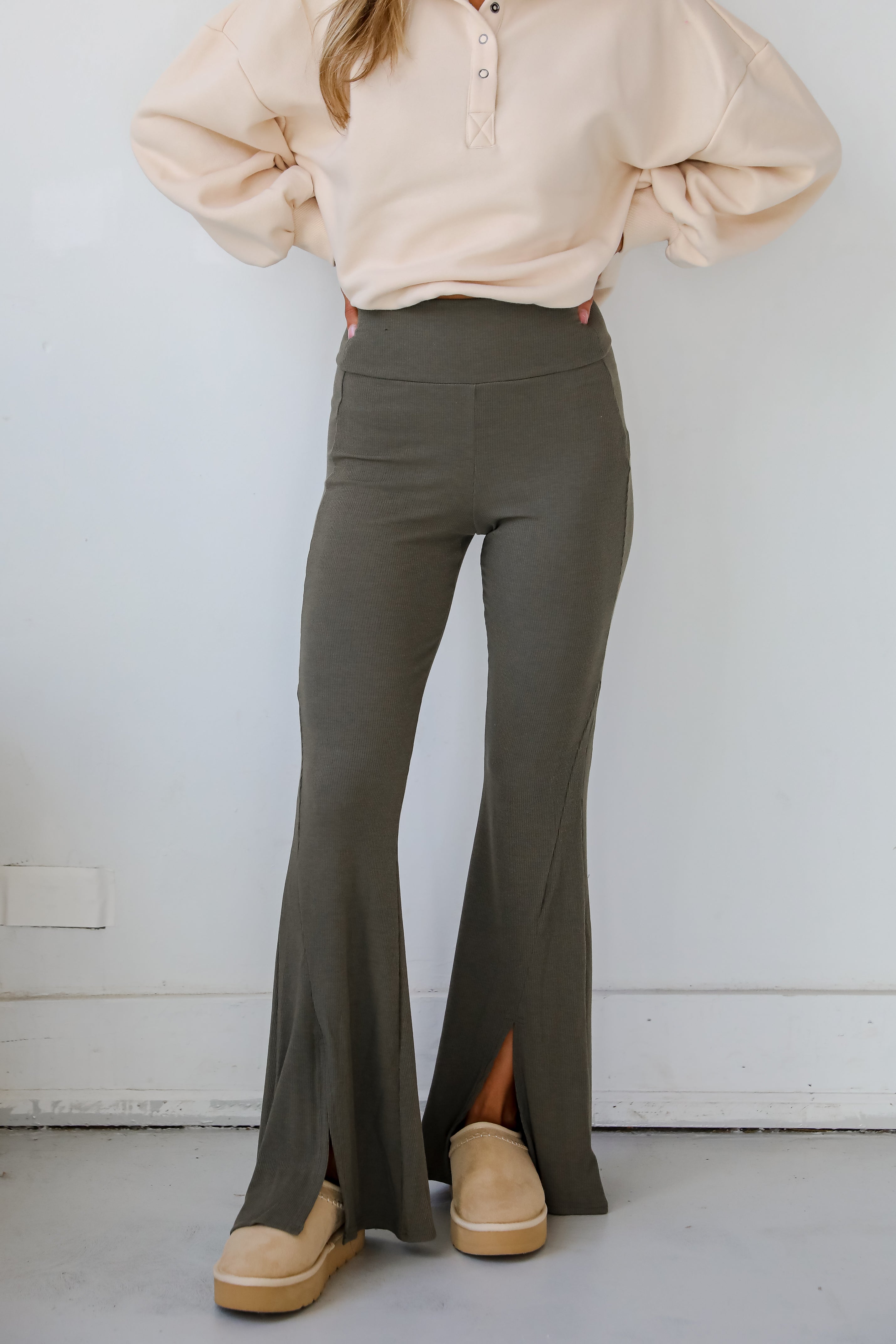 Lounge Look Ribbed Flare Pants