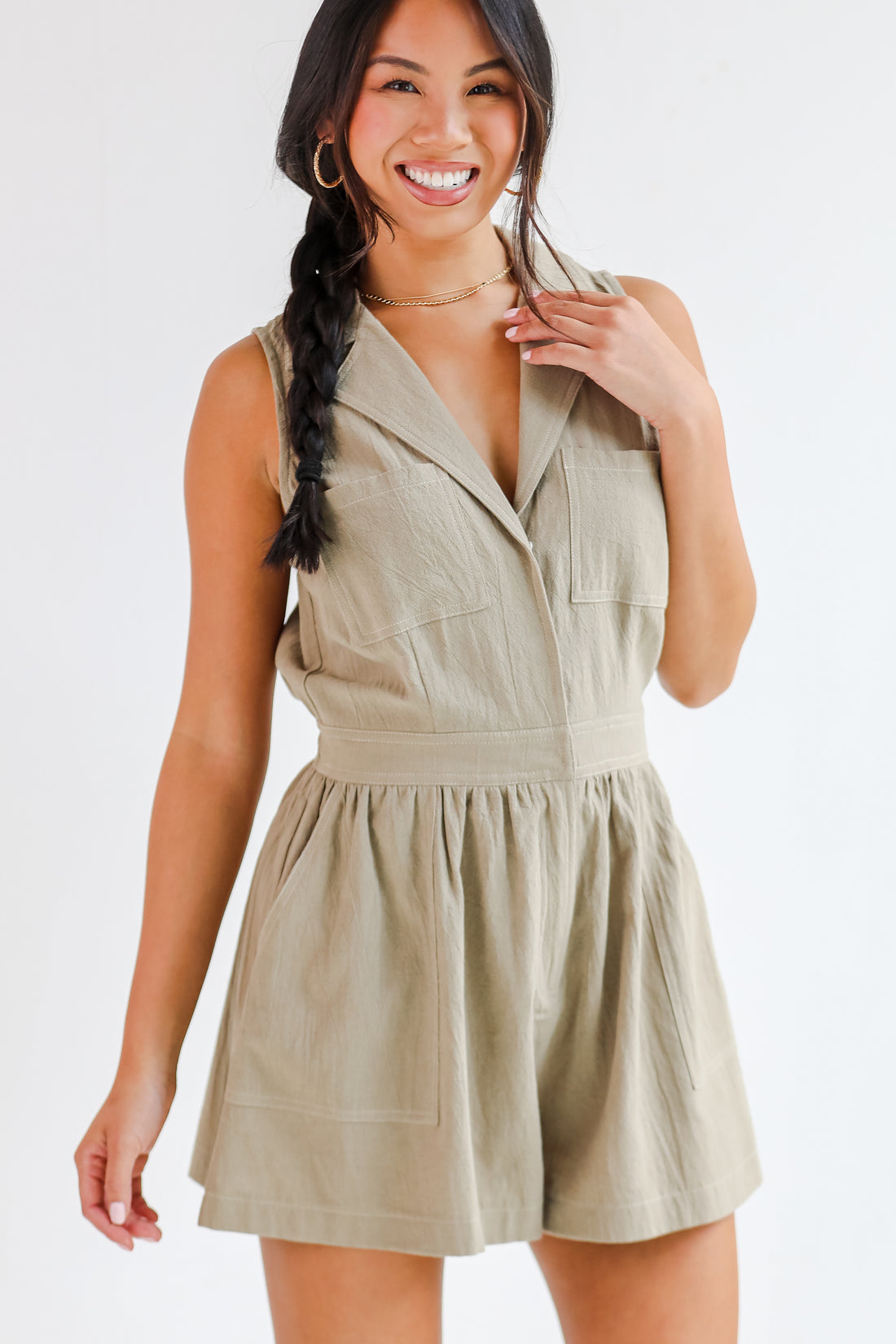 Sensational Chicness Light Olive Romper