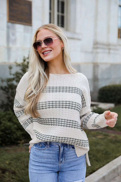 Admirable Aura Ivory Striped Sweater