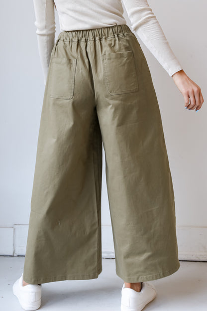 Olive Wide Leg Pants back view