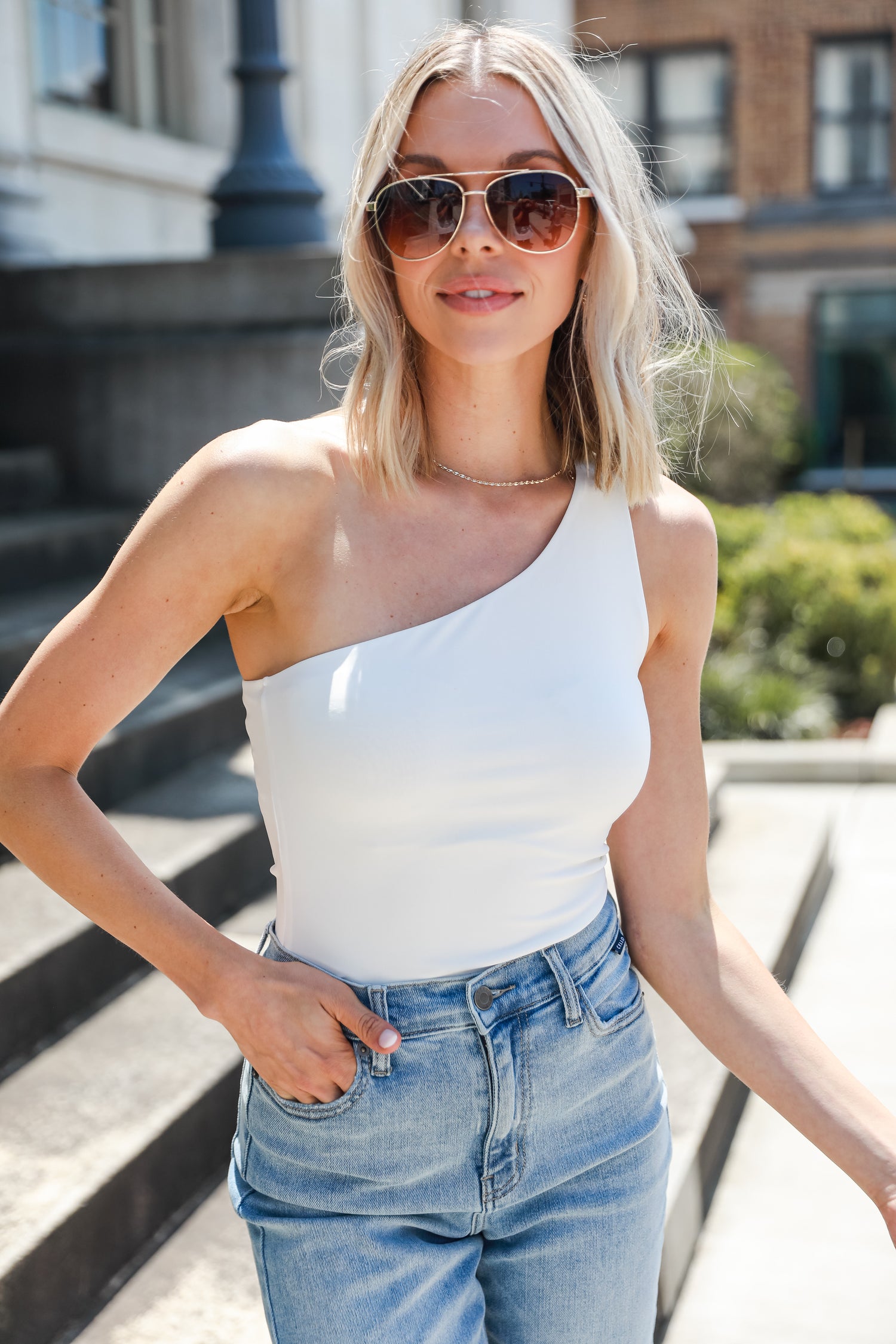 white One-Shoulder Bodysuit