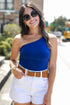 blue One-Shoulder Bodysuit