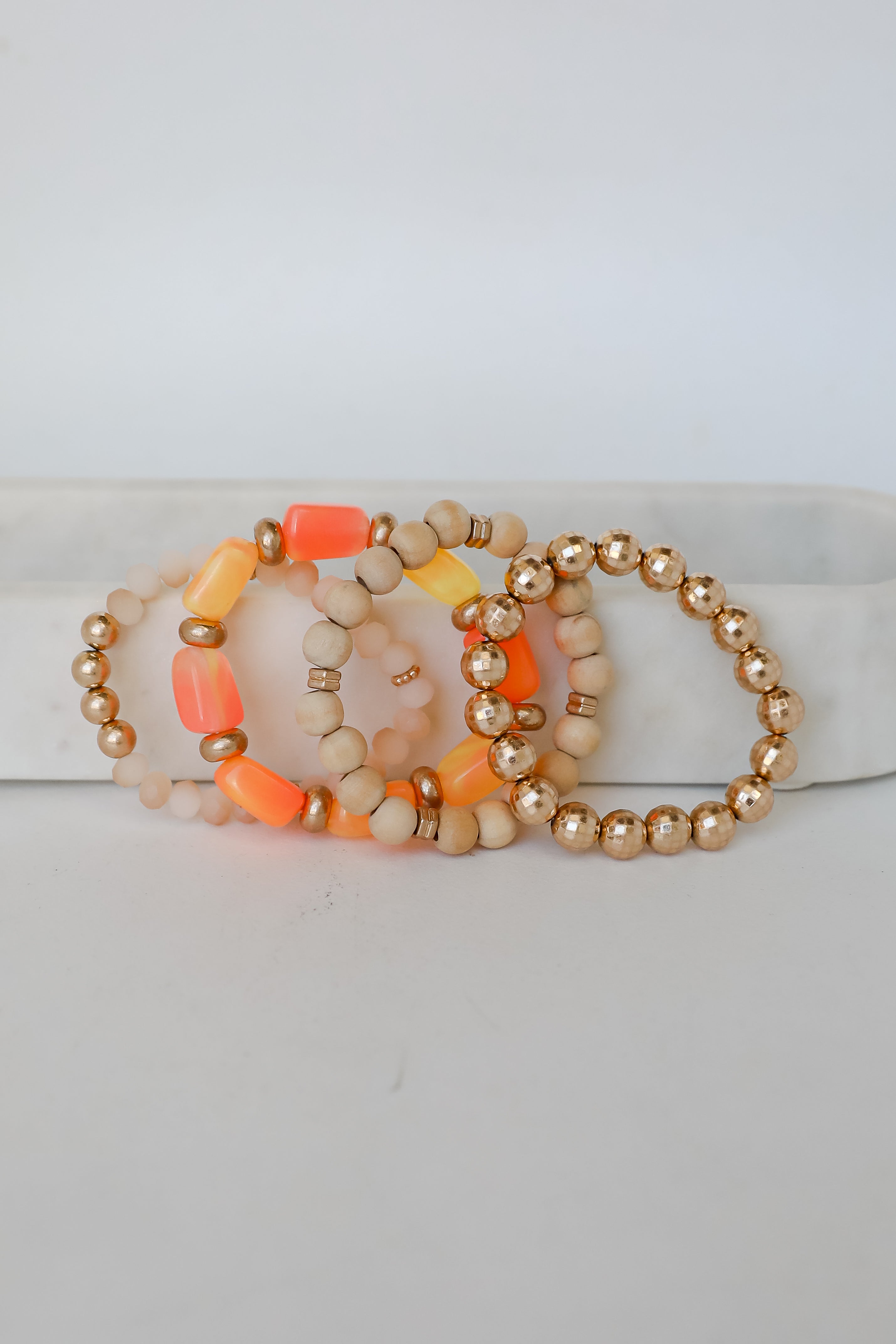 Ellie Orange Beaded Bracelet Set