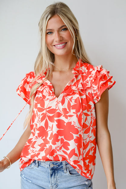 Poised Moment Orange Floral Blouse