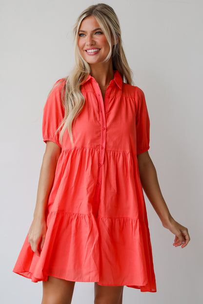 Sunshine Chic Coral Tiered Mini Dress