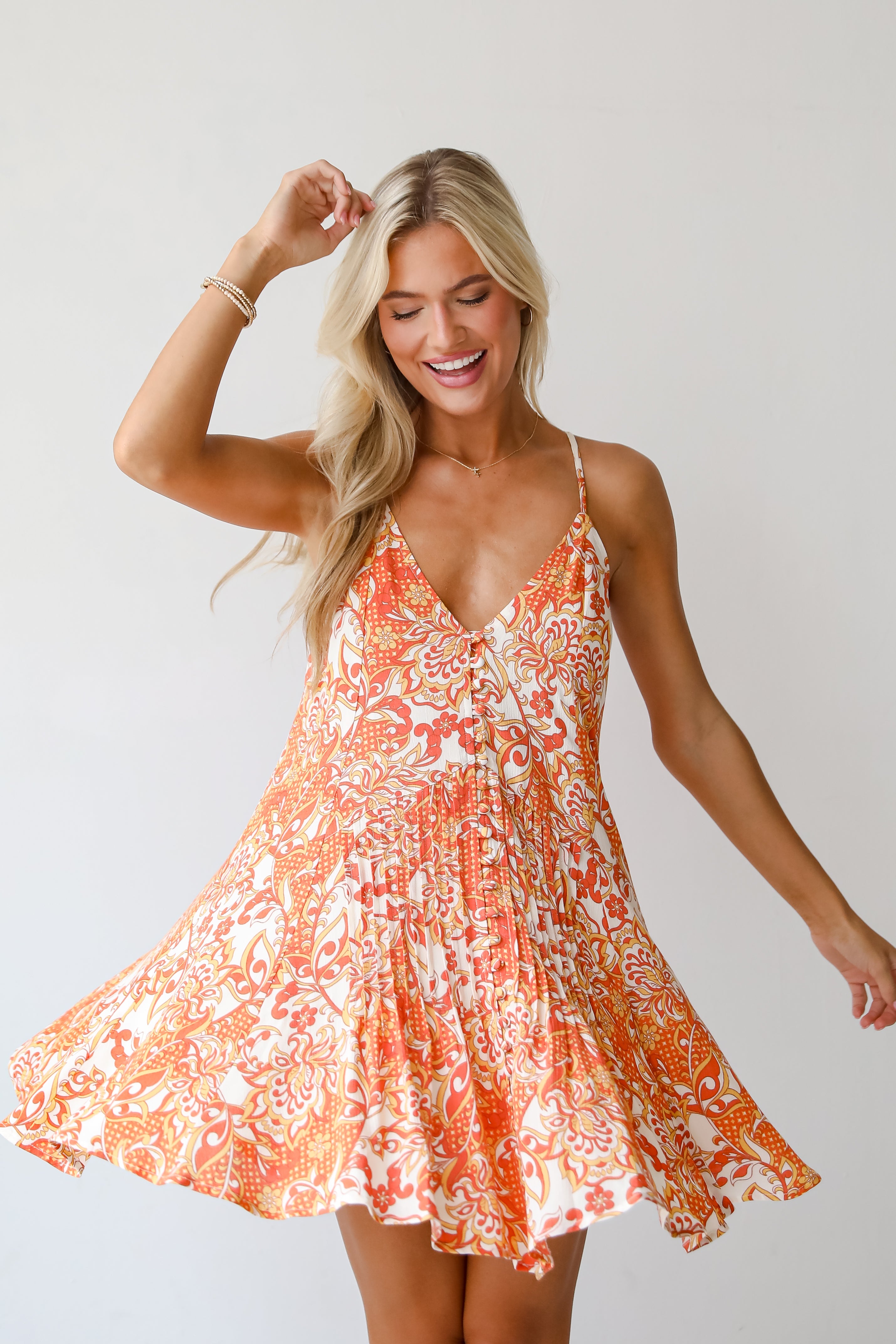 Majorly Stylish Orange Paisley Floral Mini Dress