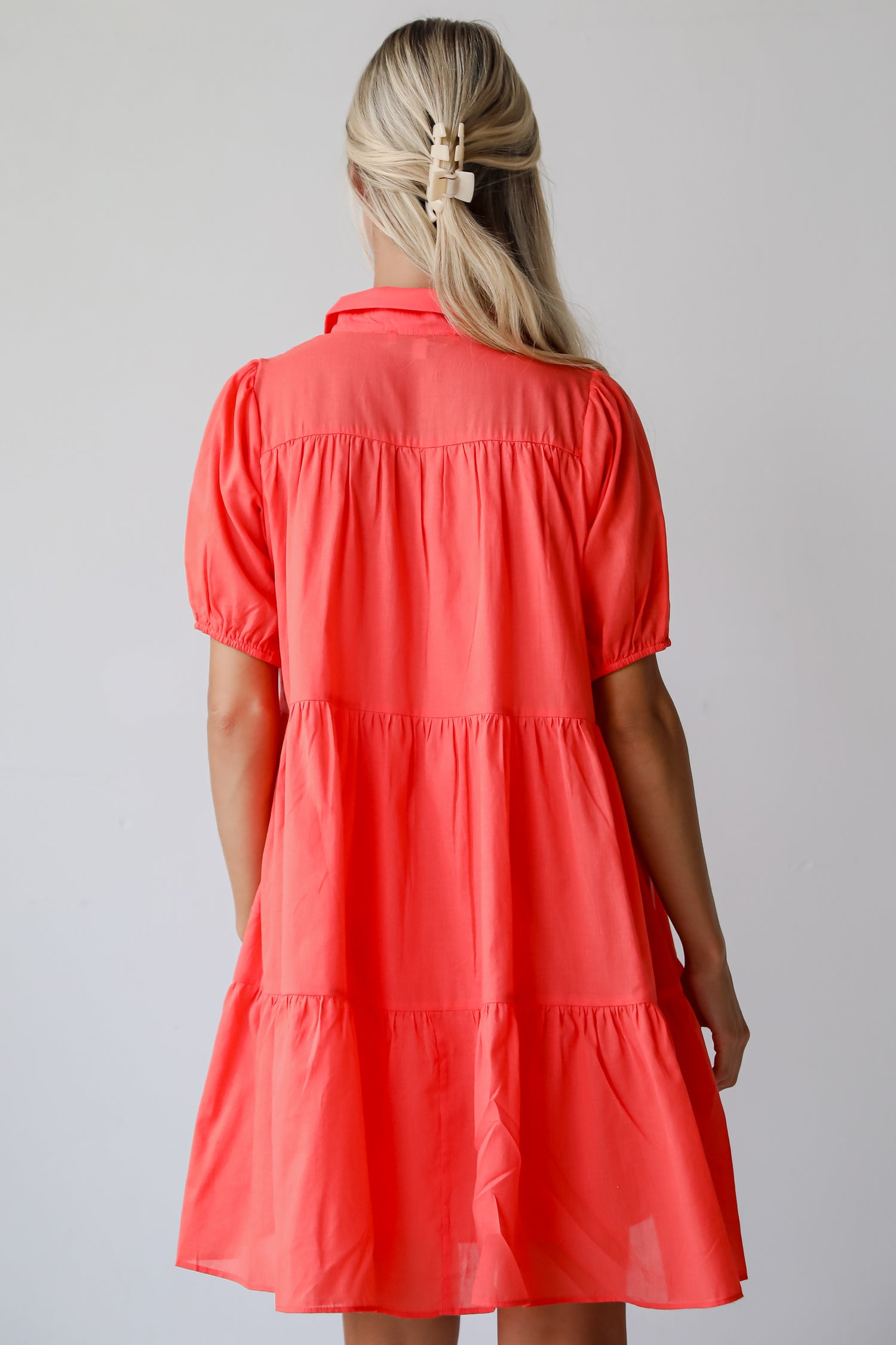 Sunshine Chic Coral Tiered Mini Dress