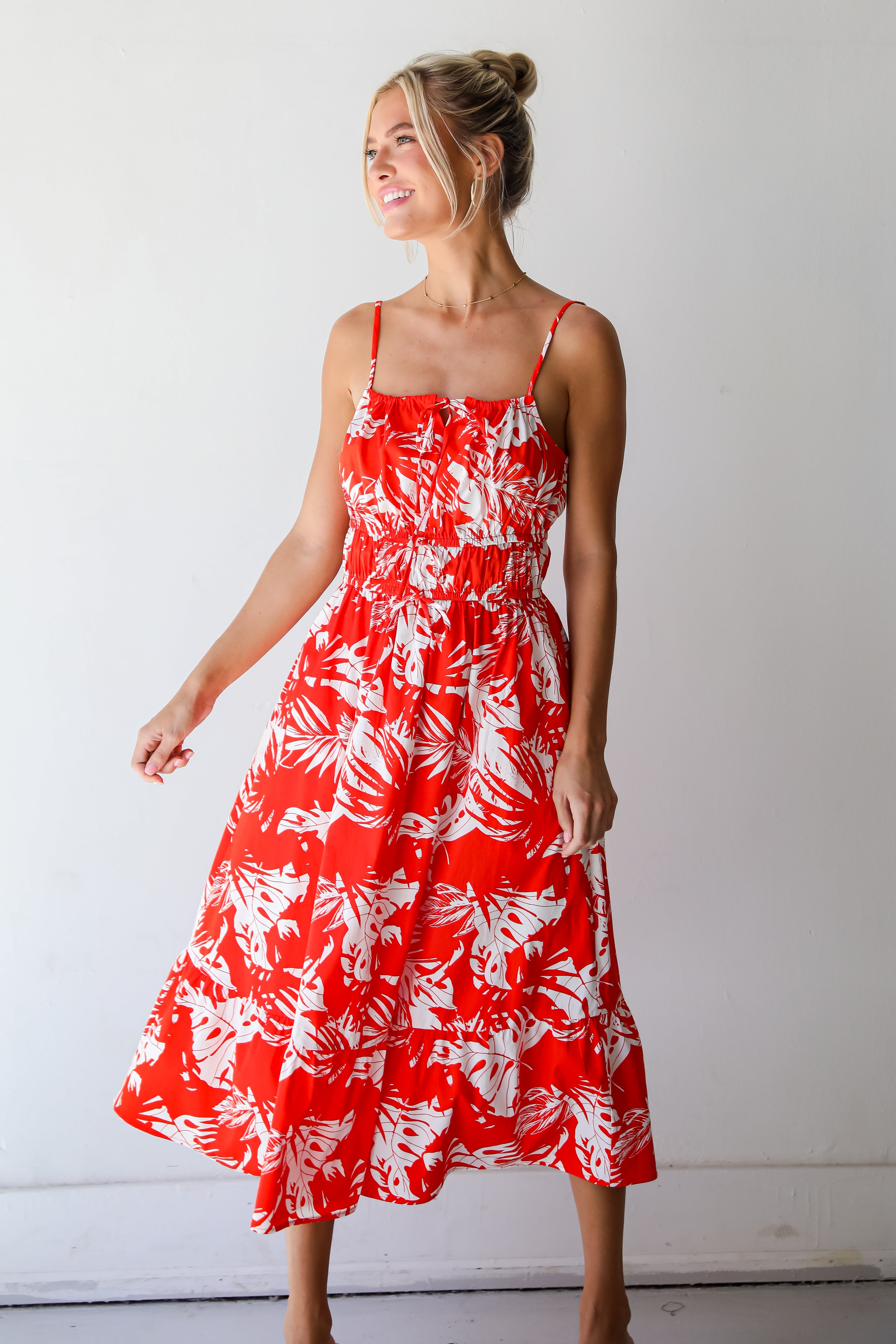 Perfect Paradise Orange Tropical Print Midi Dress