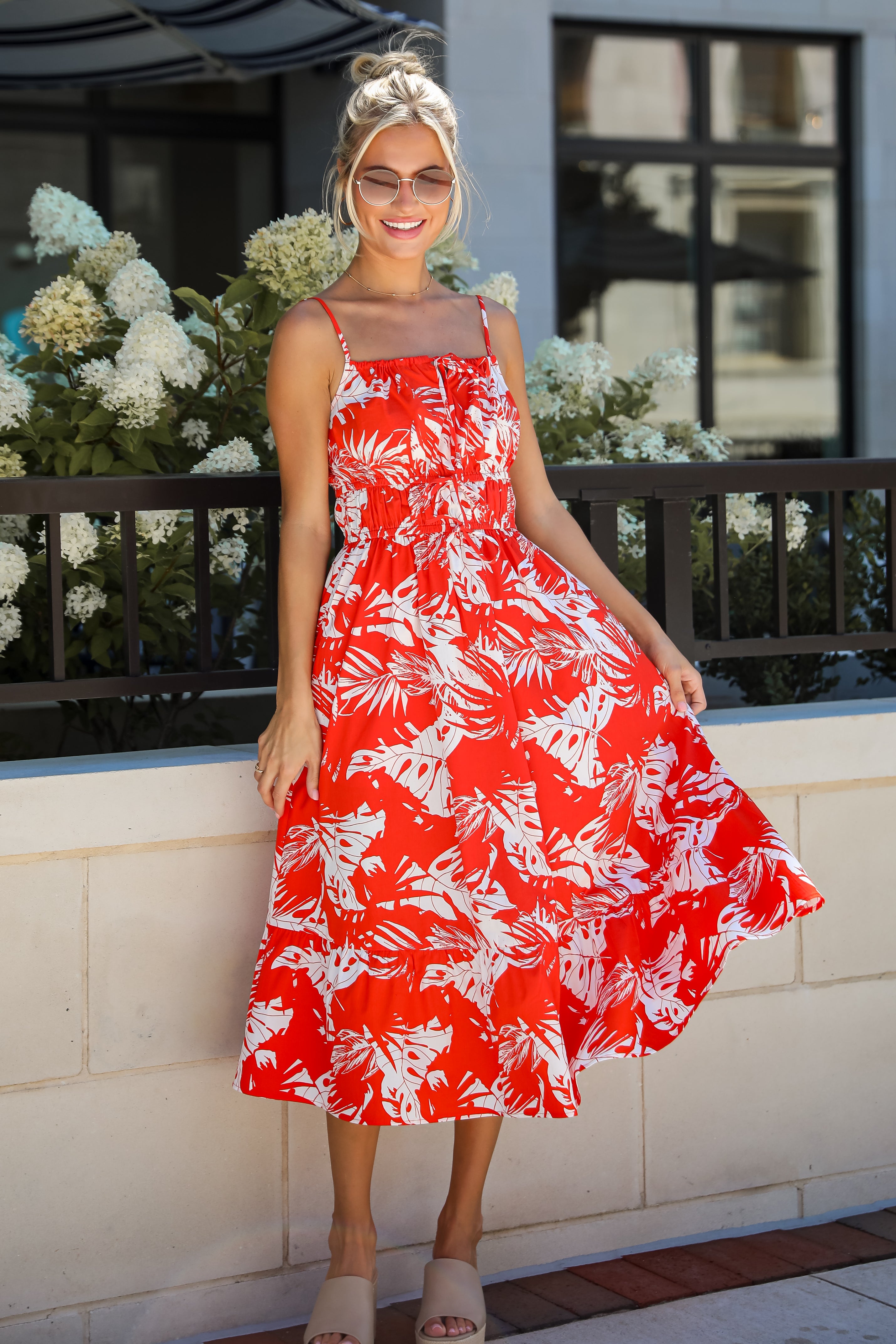 Perfect Paradise Orange Tropical Print Midi Dress