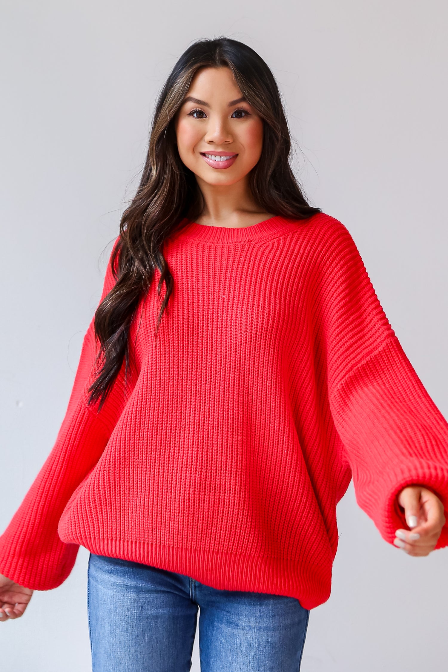 red Oversized Sweater front view