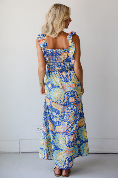 Utterly Eye-Catching Blue Paisley Maxi Dress