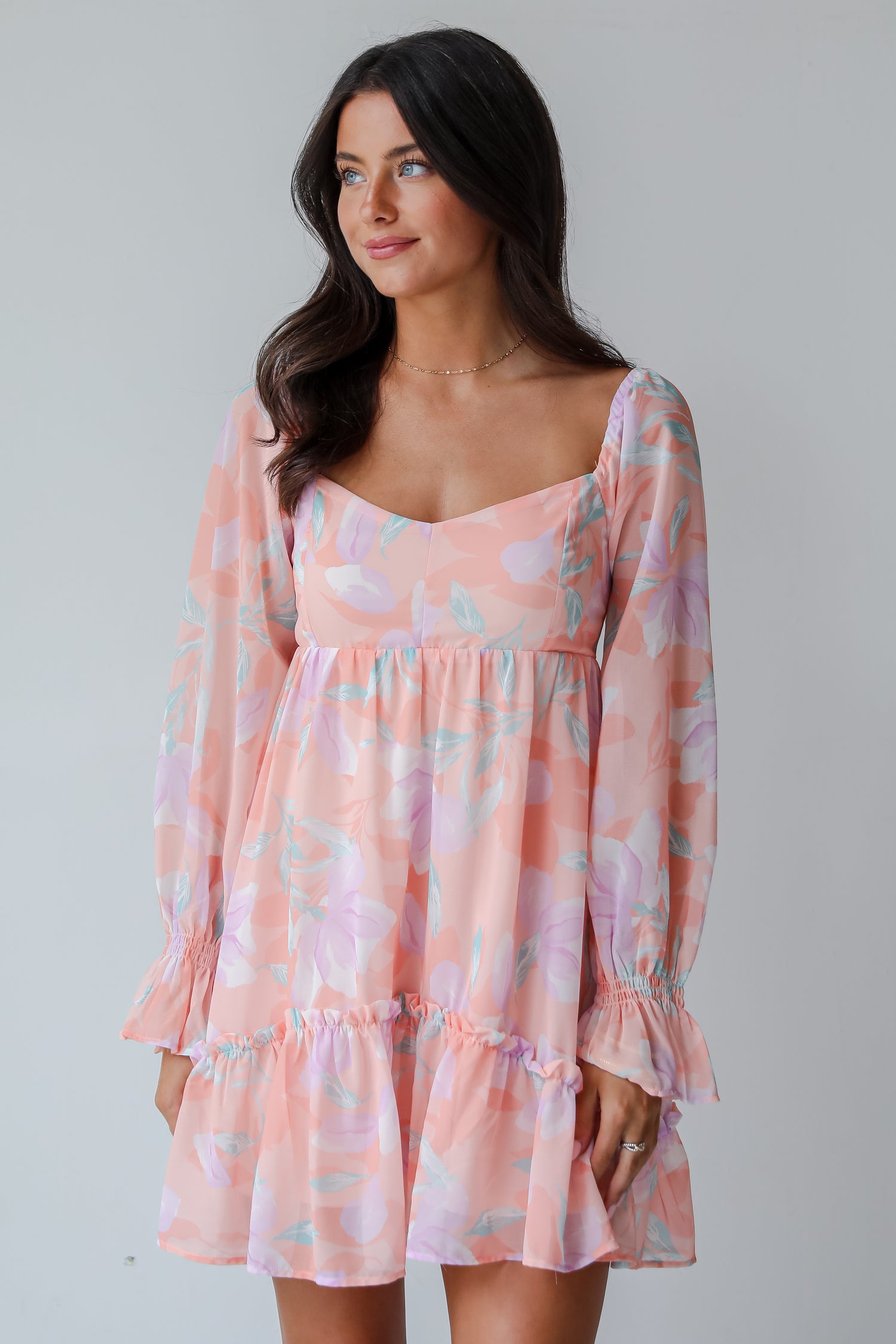 Bold Tendencies Peach Floral Mini Dress