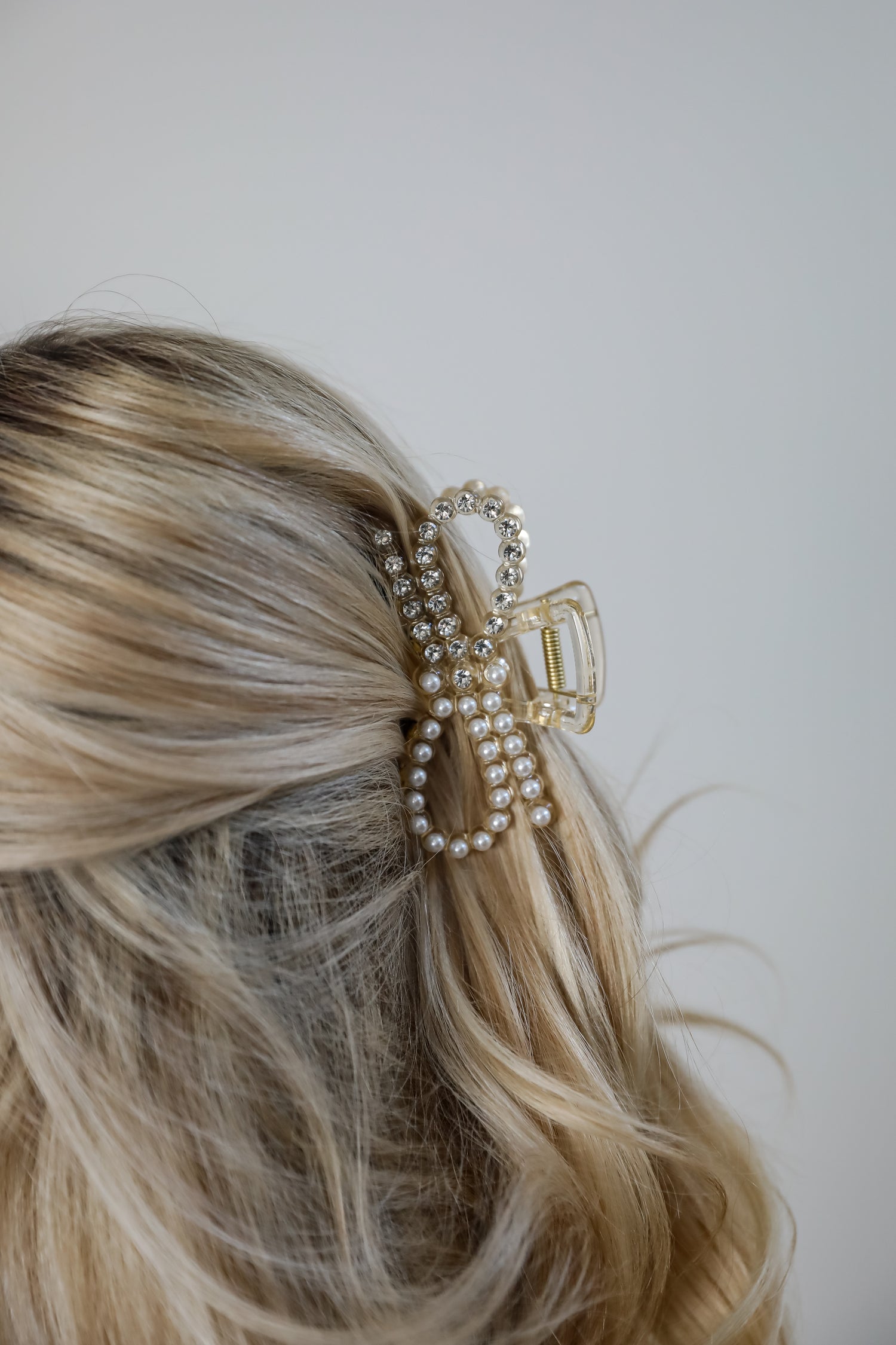 Bejeweled Beauty Rhinestone + Pearl Bow Claw Hair Clip