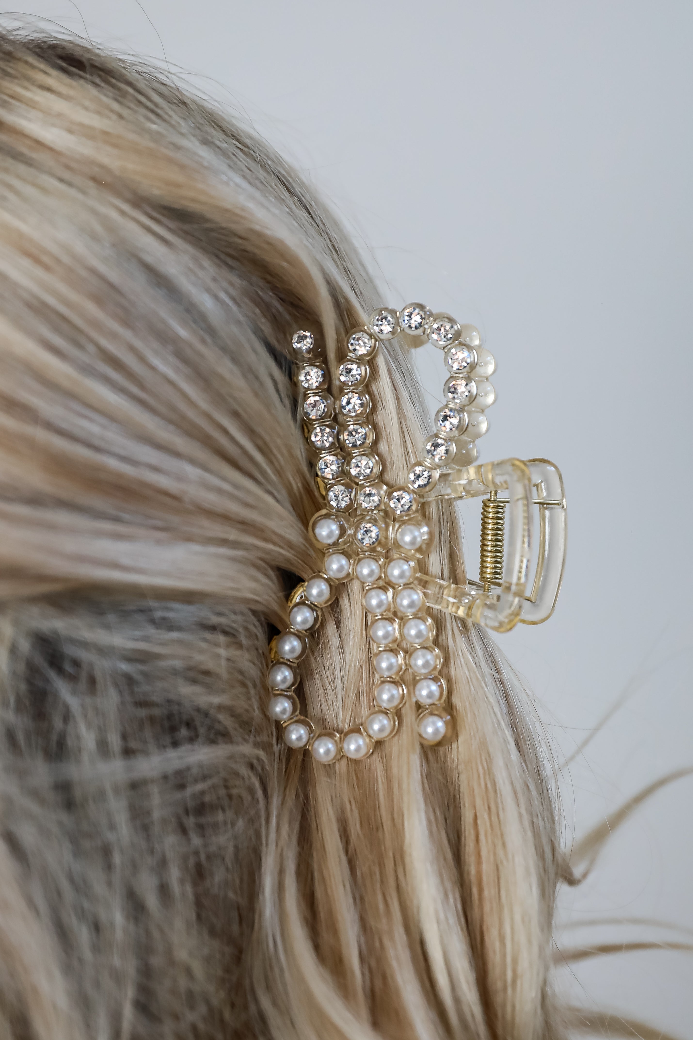 Bejeweled Beauty Rhinestone + Pearl Bow Claw Hair Clip