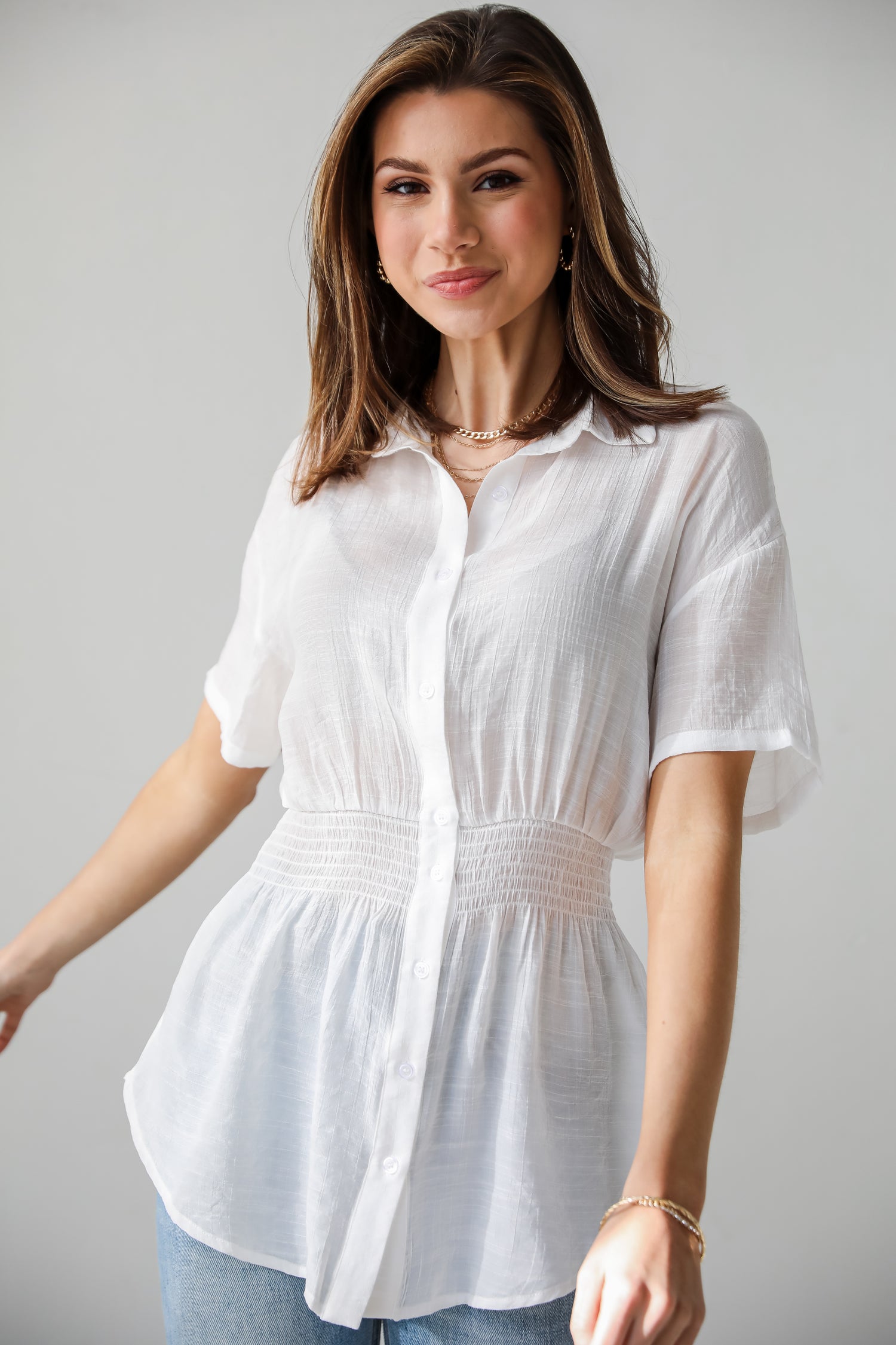 white short sleeve Peplum Blouse