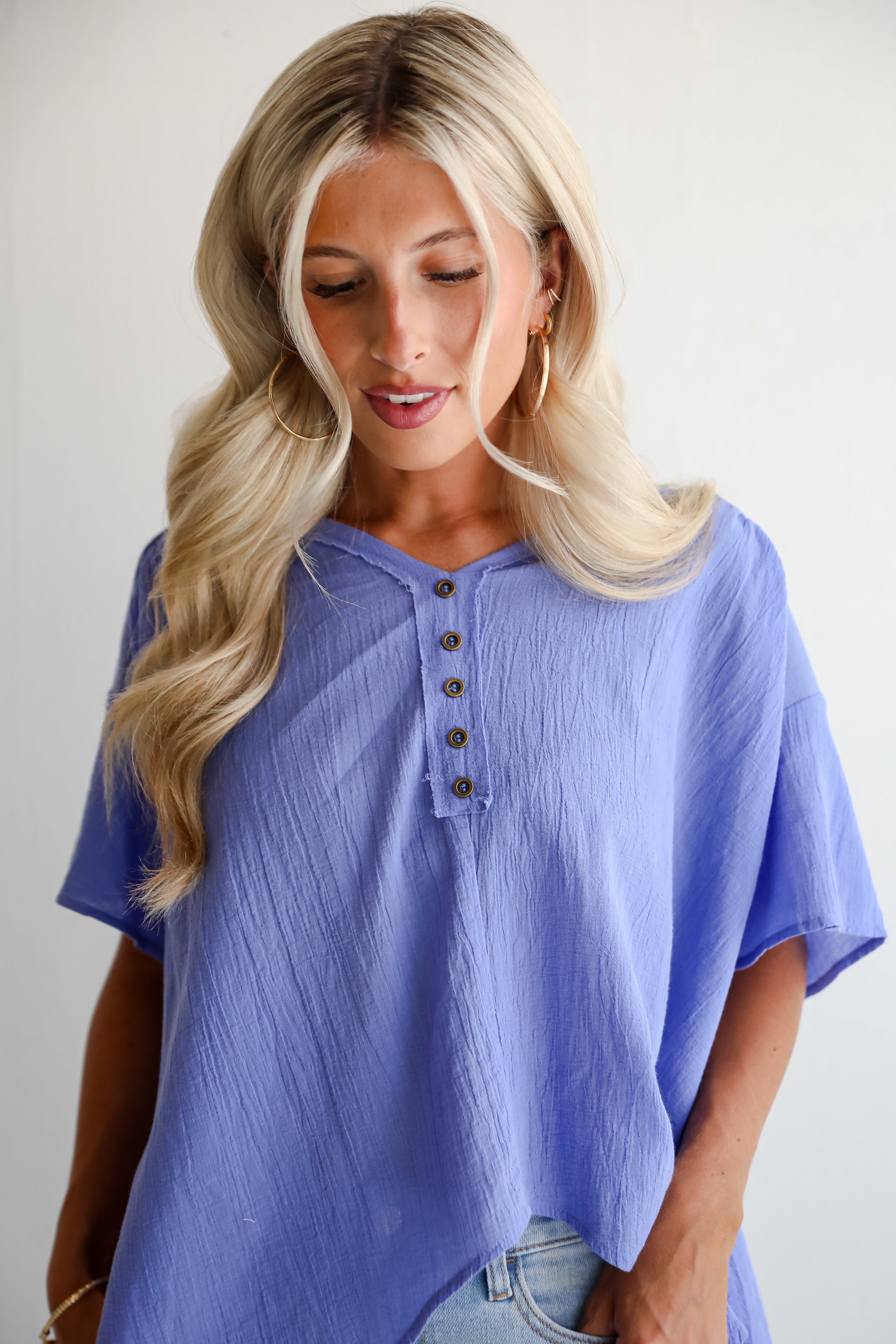 Elevated Tendencies Periwinkle Contrast Blouse