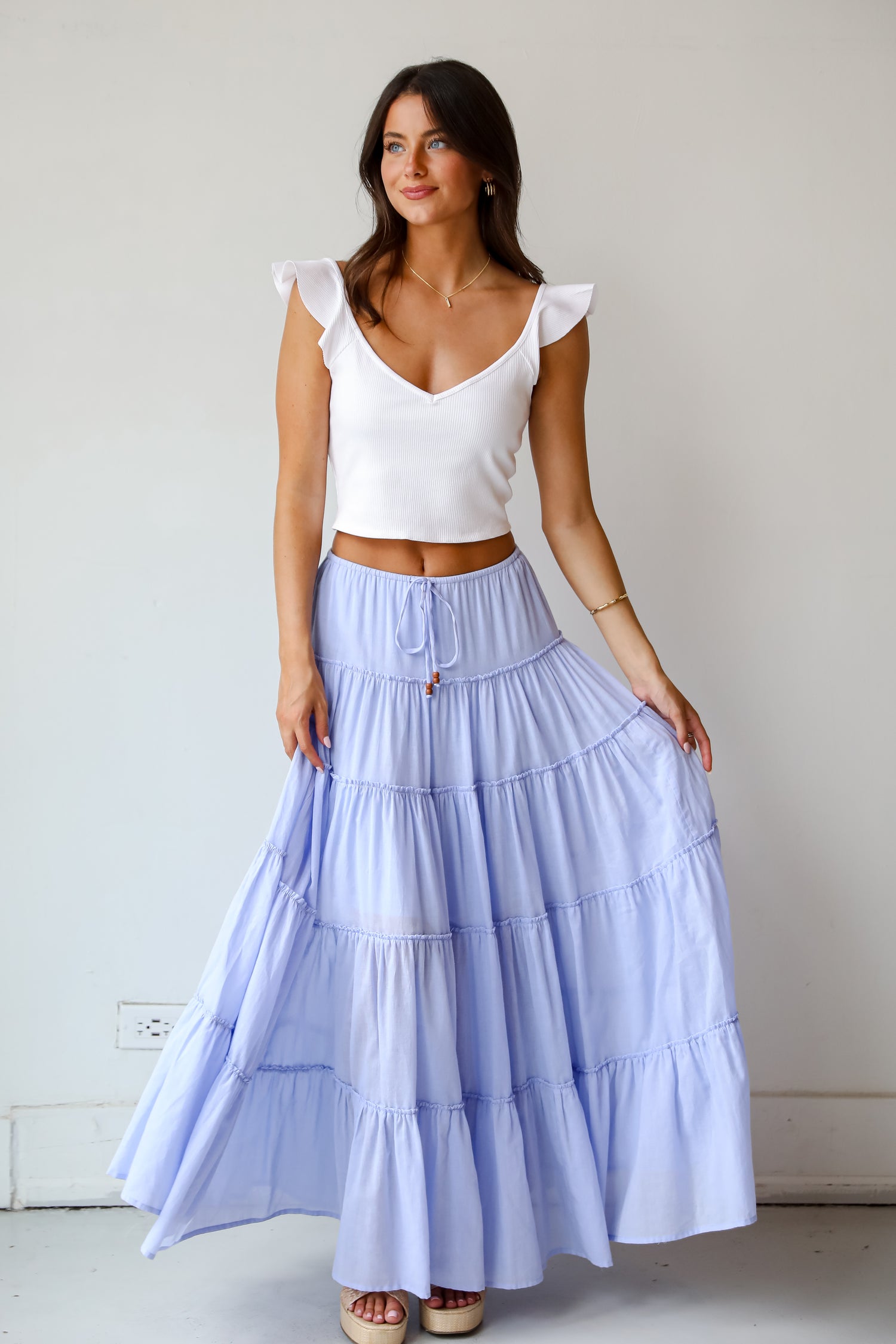 Adorable Lifestyle Periwinkle Tiered Maxi Skirt