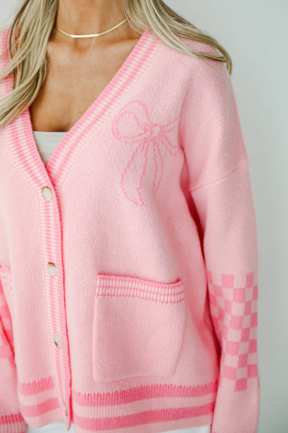 Lovable Favorite Pink Bow Sweater Cardigan