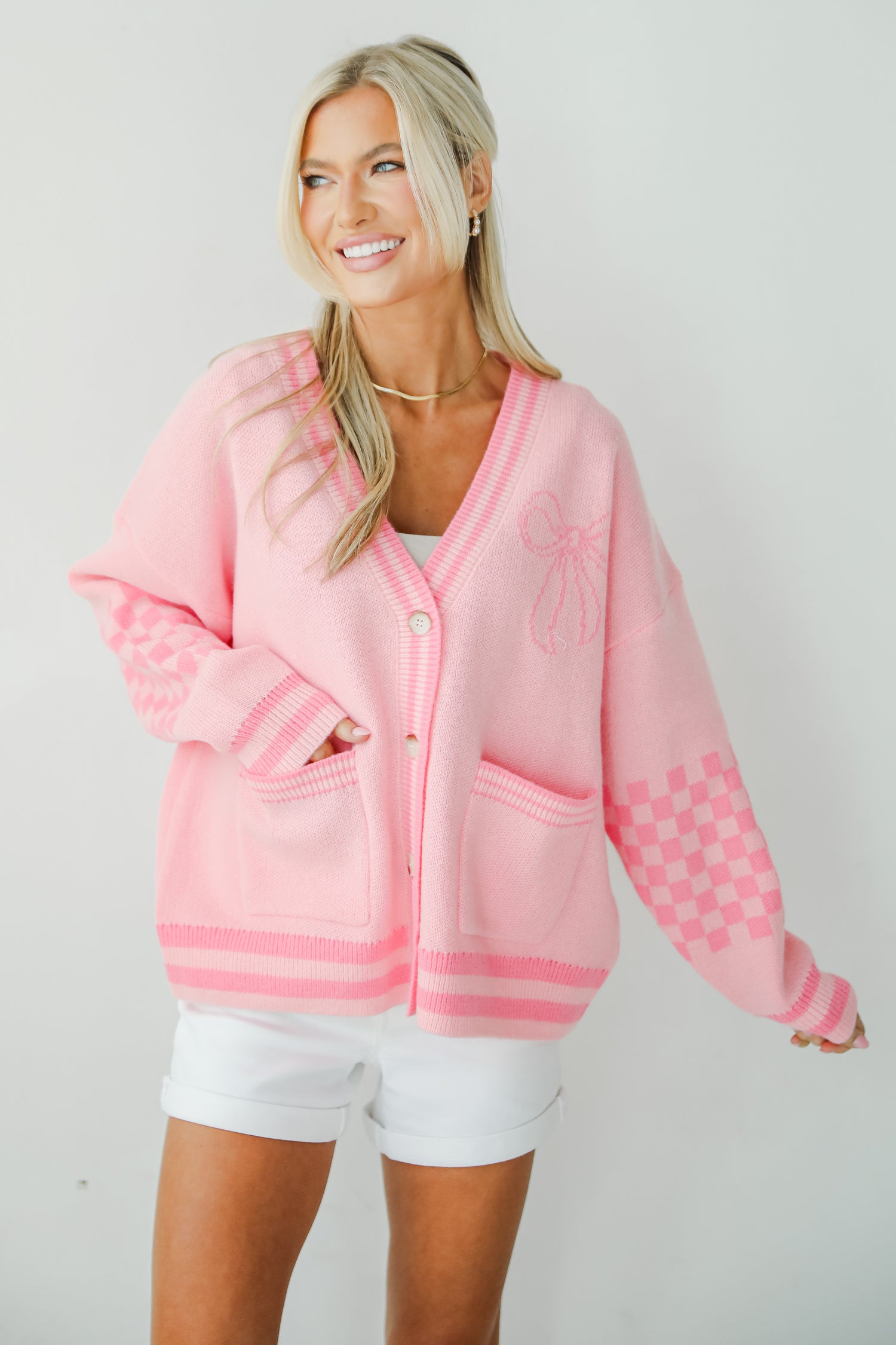 Lovable Favorite Pink Bow Sweater Cardigan