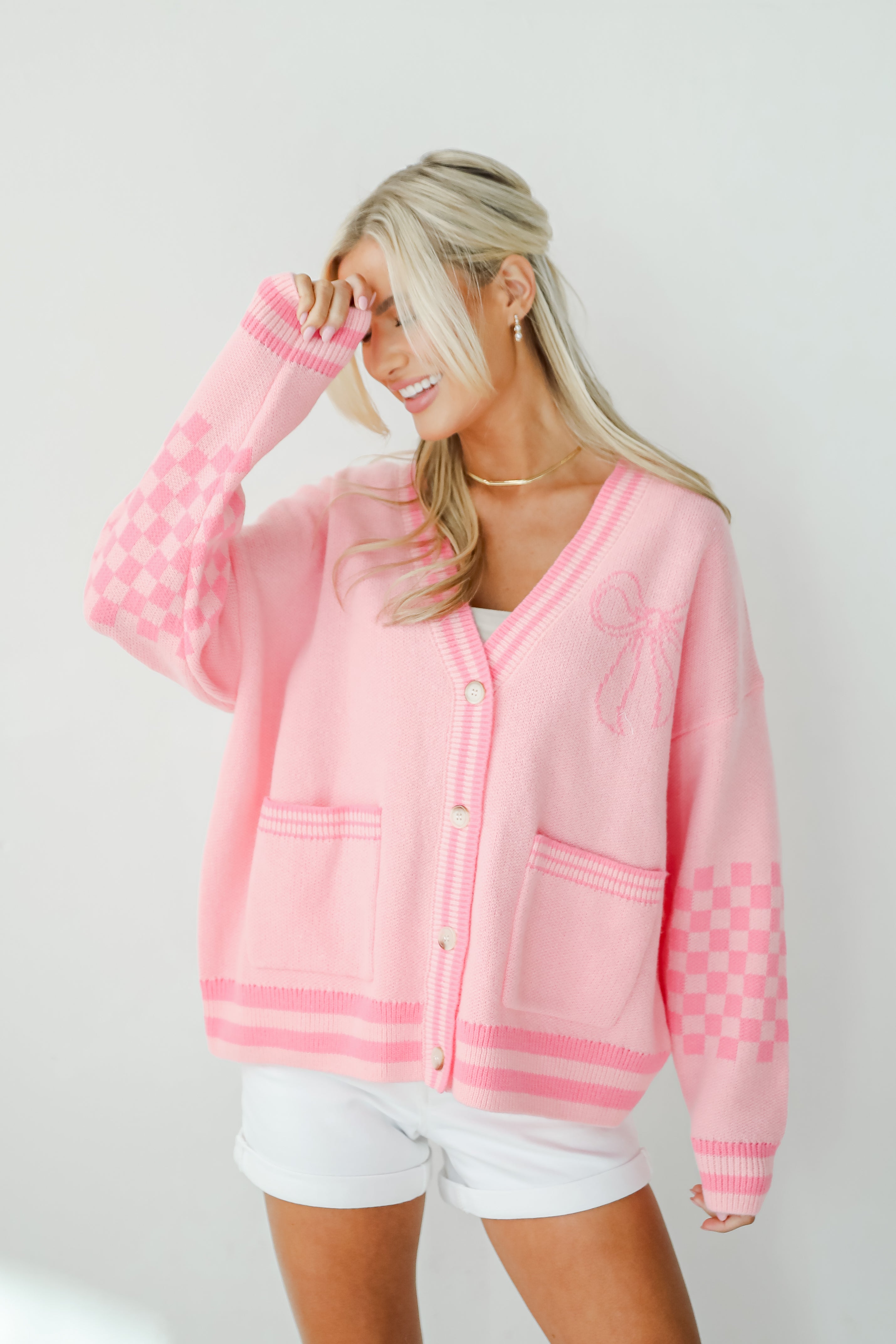 Lovable Favorite Pink Bow Sweater Cardigan