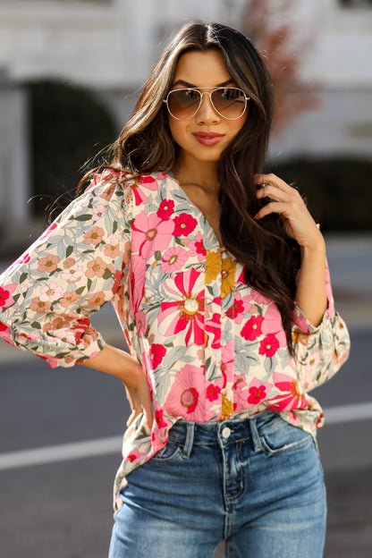 Pink Floral Blouse