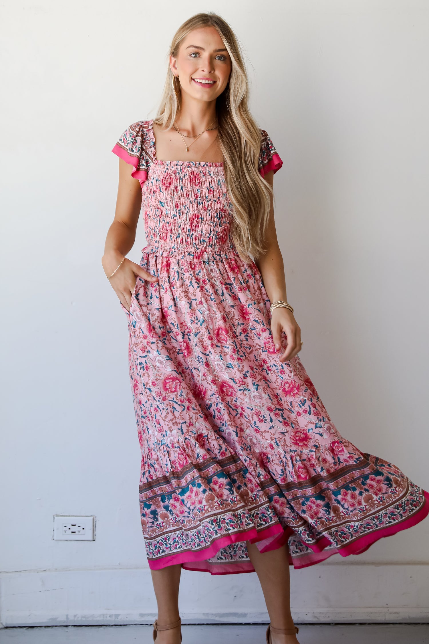 Darling Behavior Blush Floral Maxi Dress