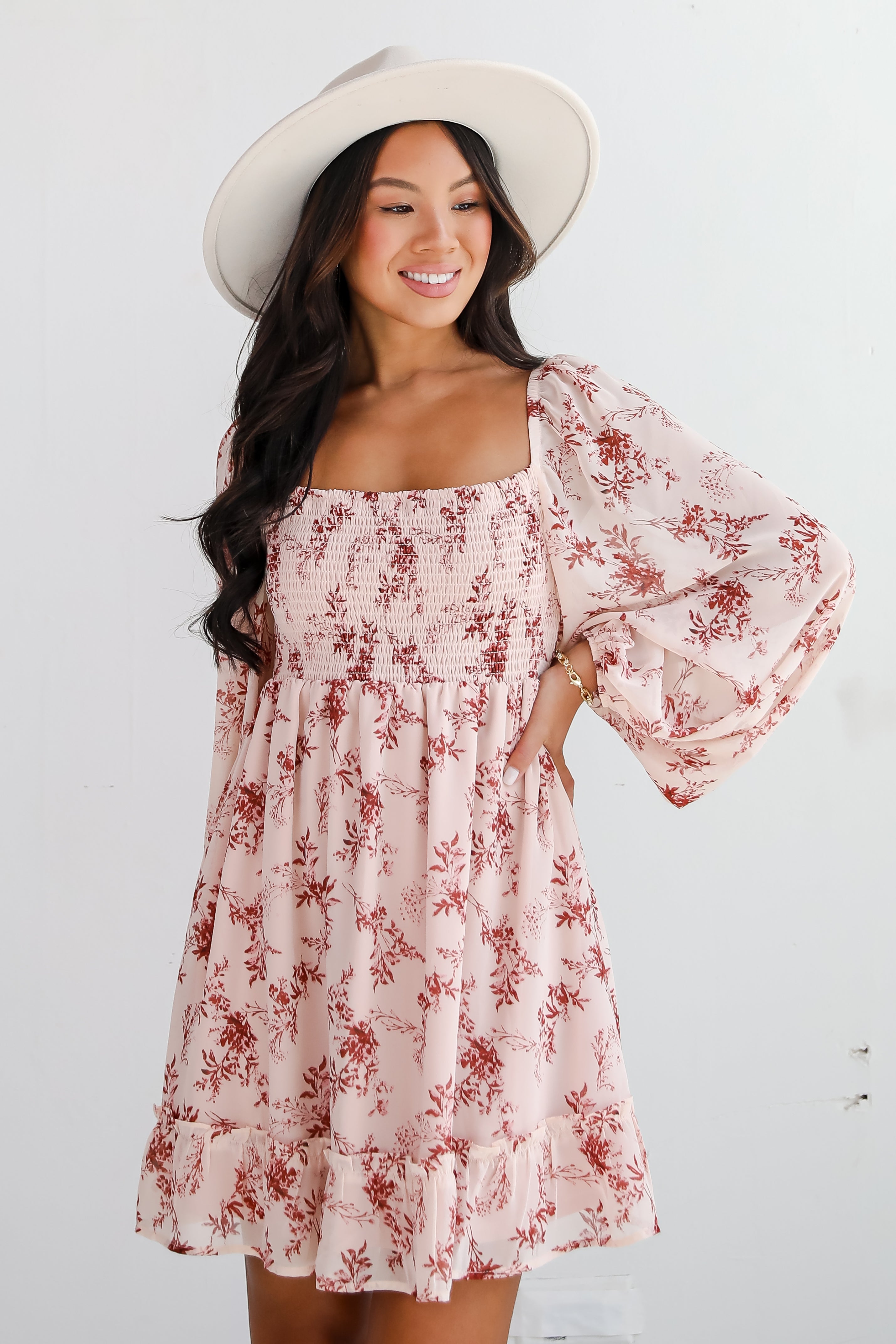 Authentic Glamour Blush Floral Mini Dress