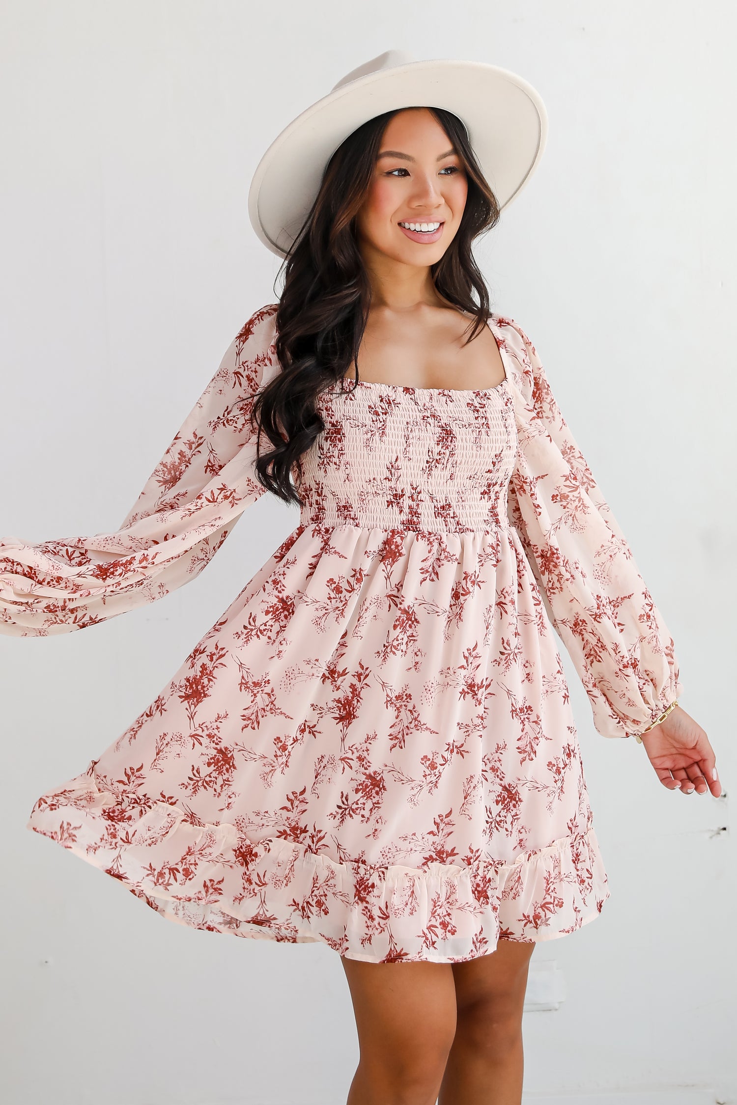 Authentic Glamour Blush Floral Mini Dress