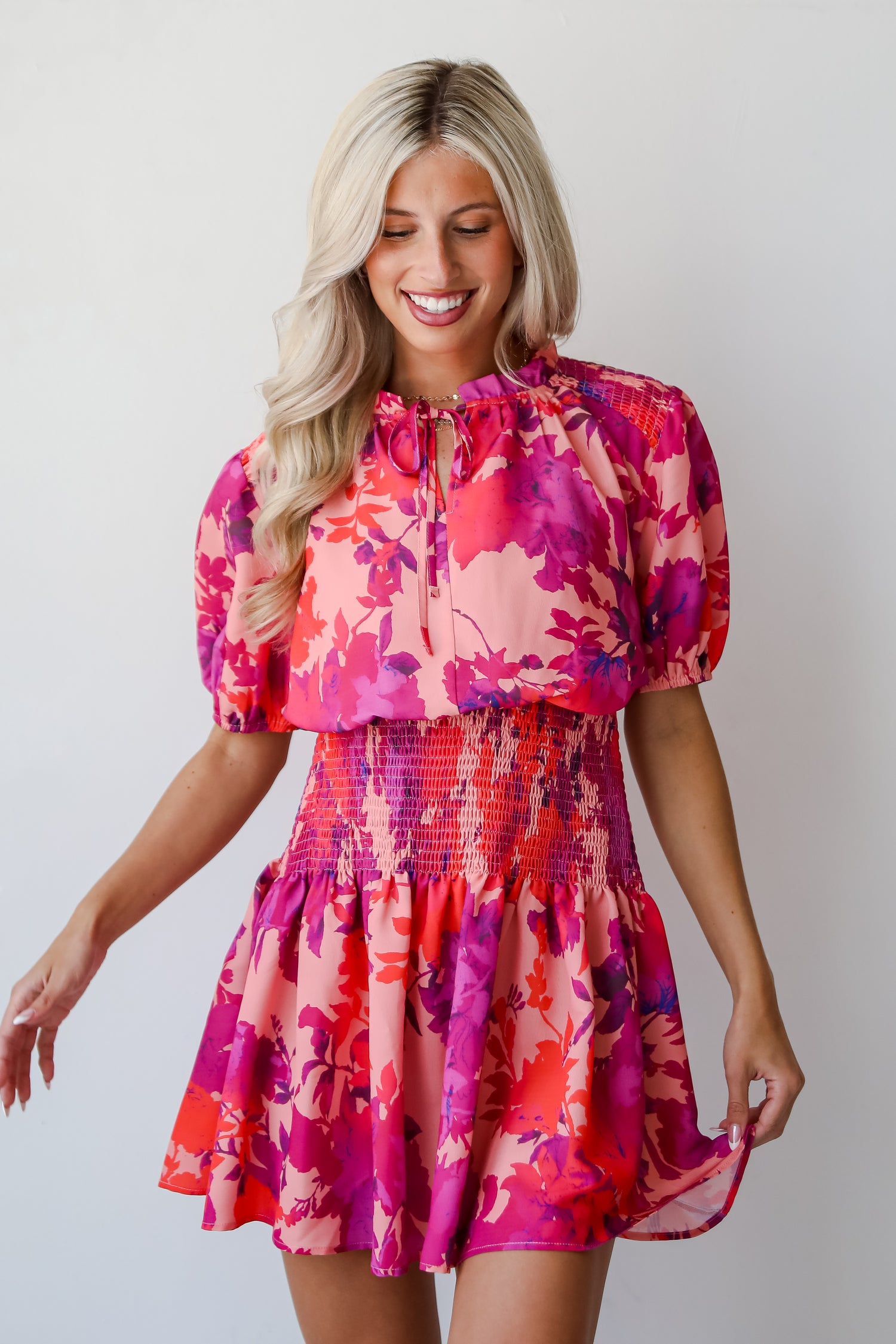 Deeply Charming Fuchsia Floral Mini Dress