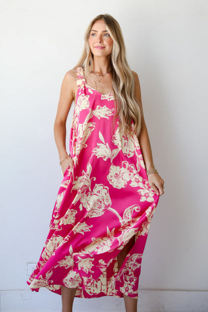 Charming Suggestion Fuchsia Floral Maxi Dress