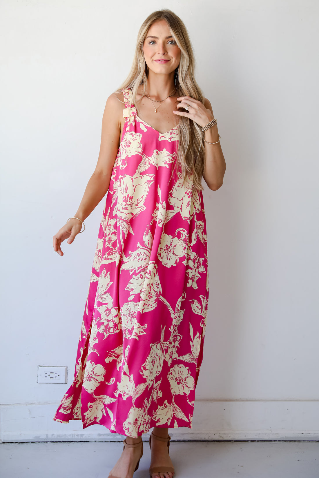 Charming Suggestion Fuchsia Floral Maxi Dress