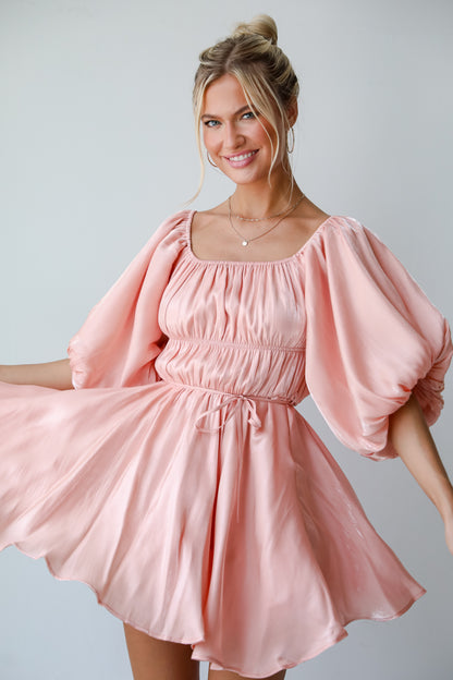 Indescribable Glow Blush Puff Sleeve Mini Dress