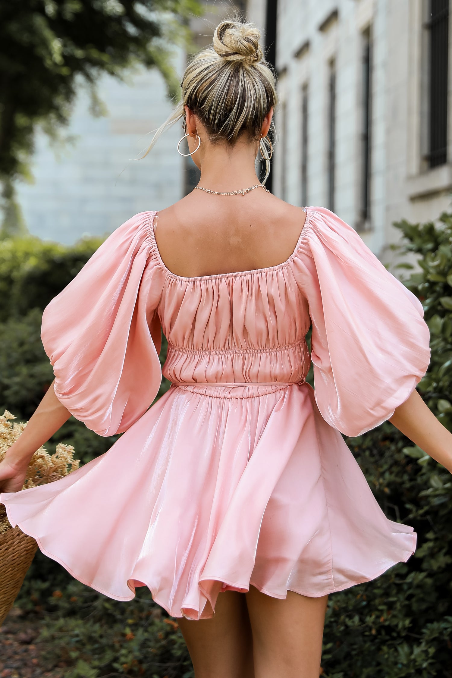 Indescribable Glow Blush Puff Sleeve Mini Dress