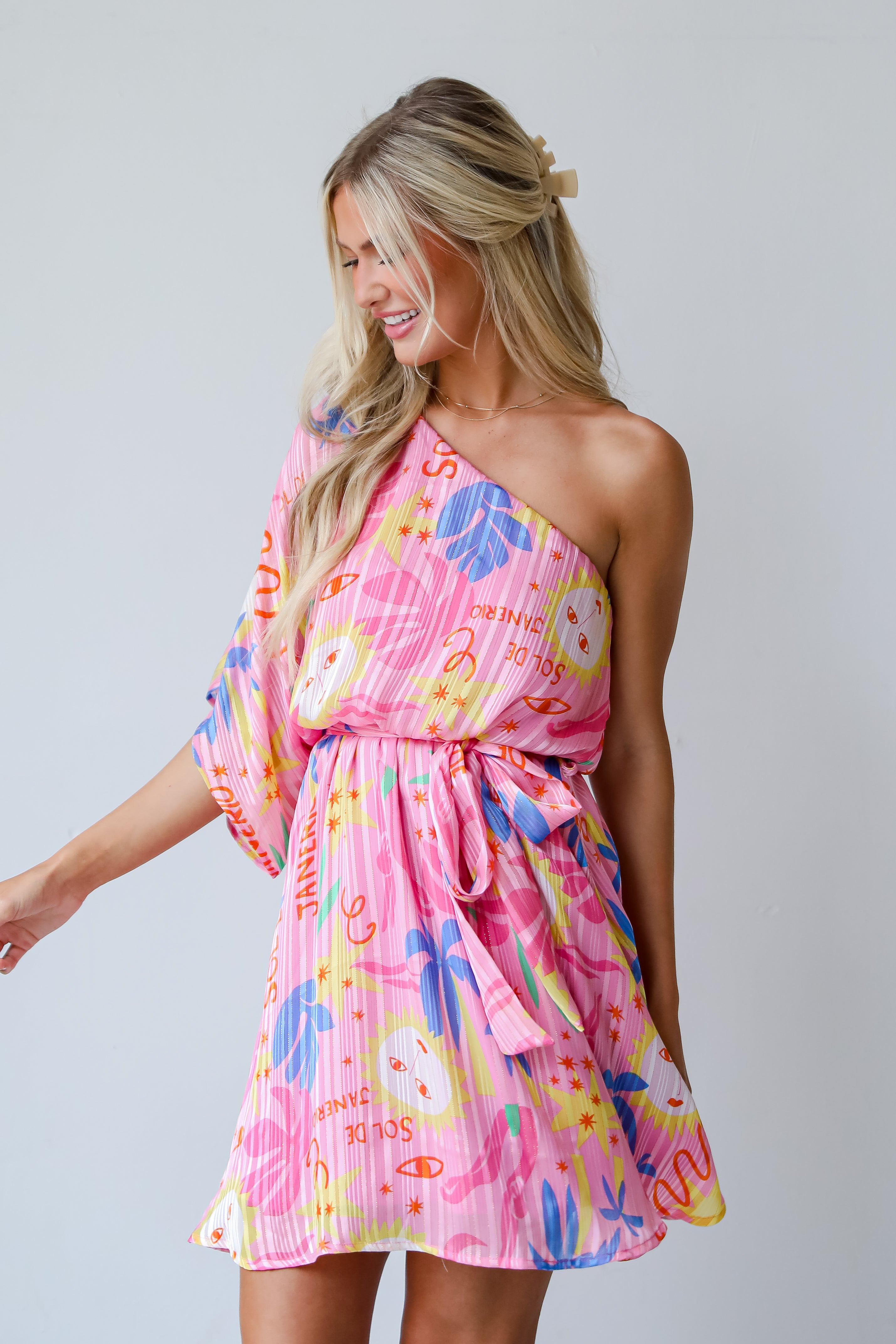 Sol De Janeiro Pink One-Shoulder Mini Dress