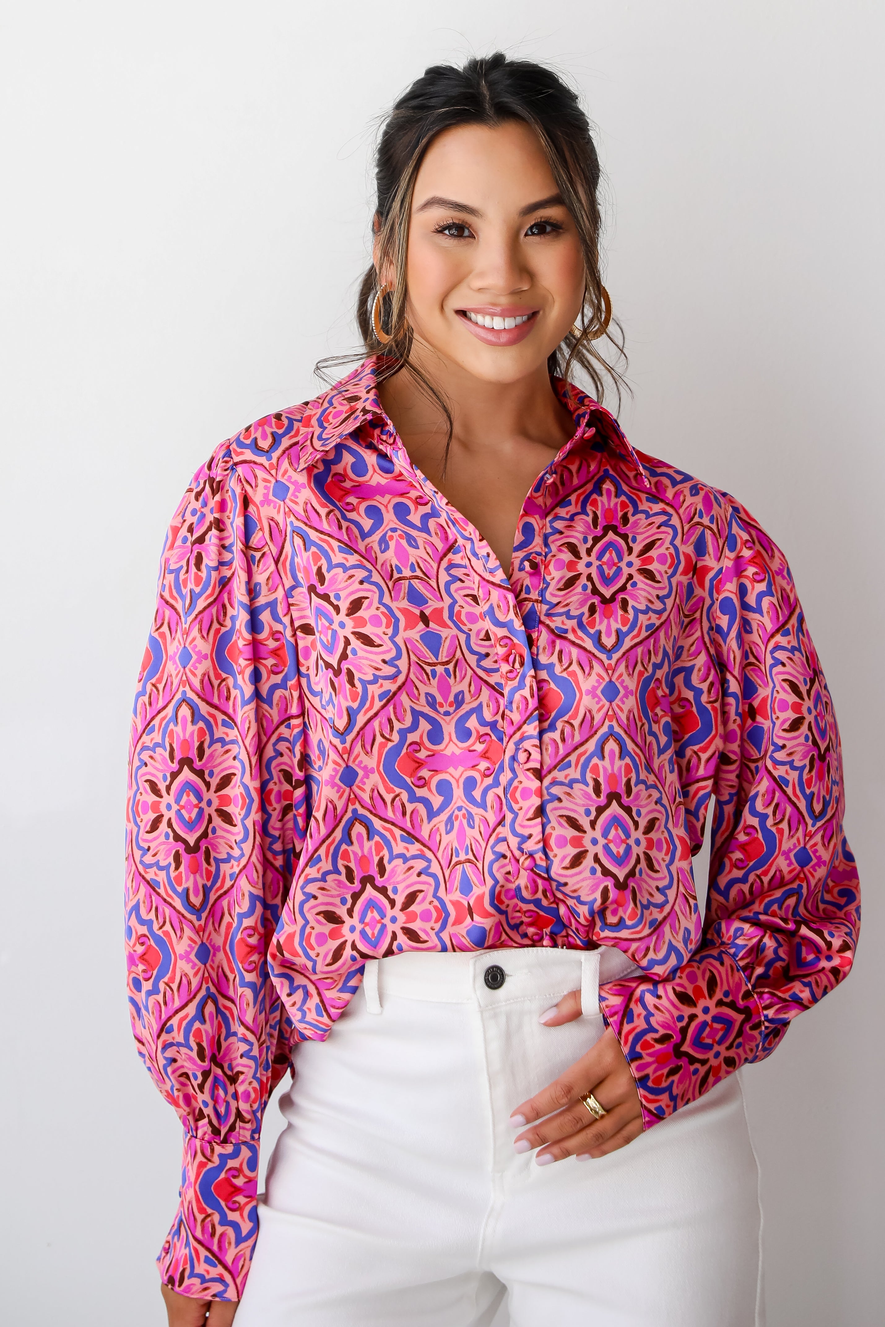 womens Pink Satin Blouse