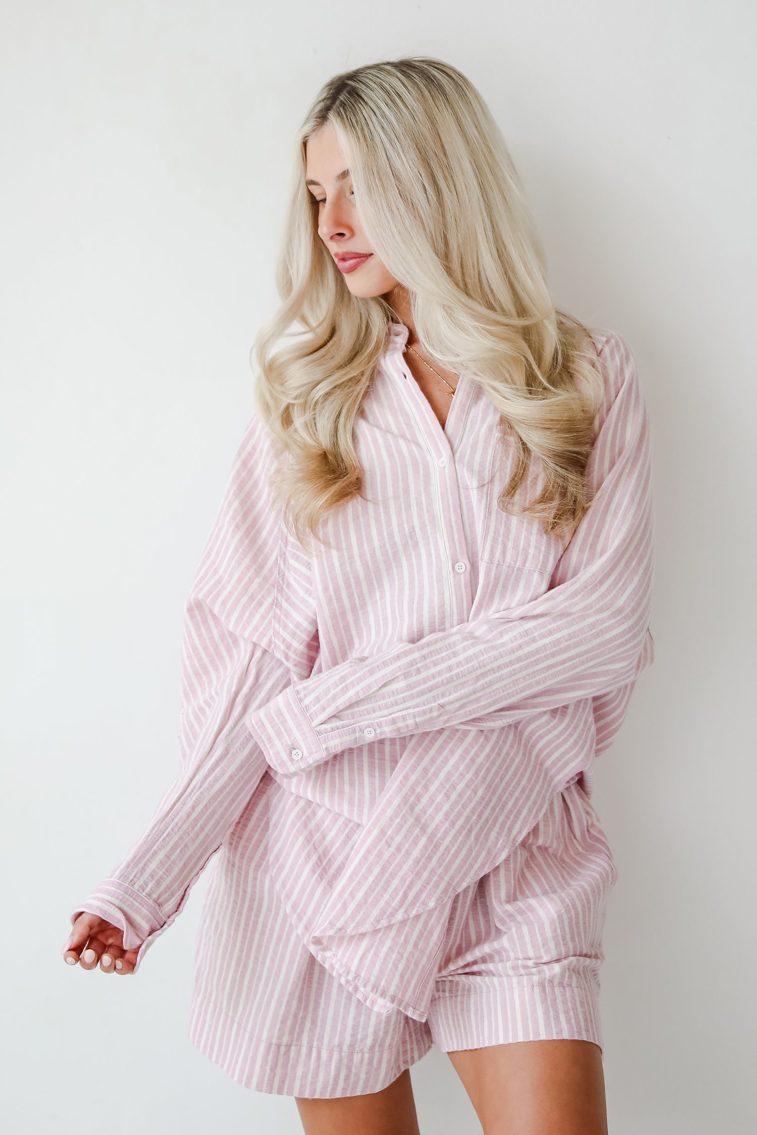 Thriving Sunshine Pink Striped Button-Up Blouse