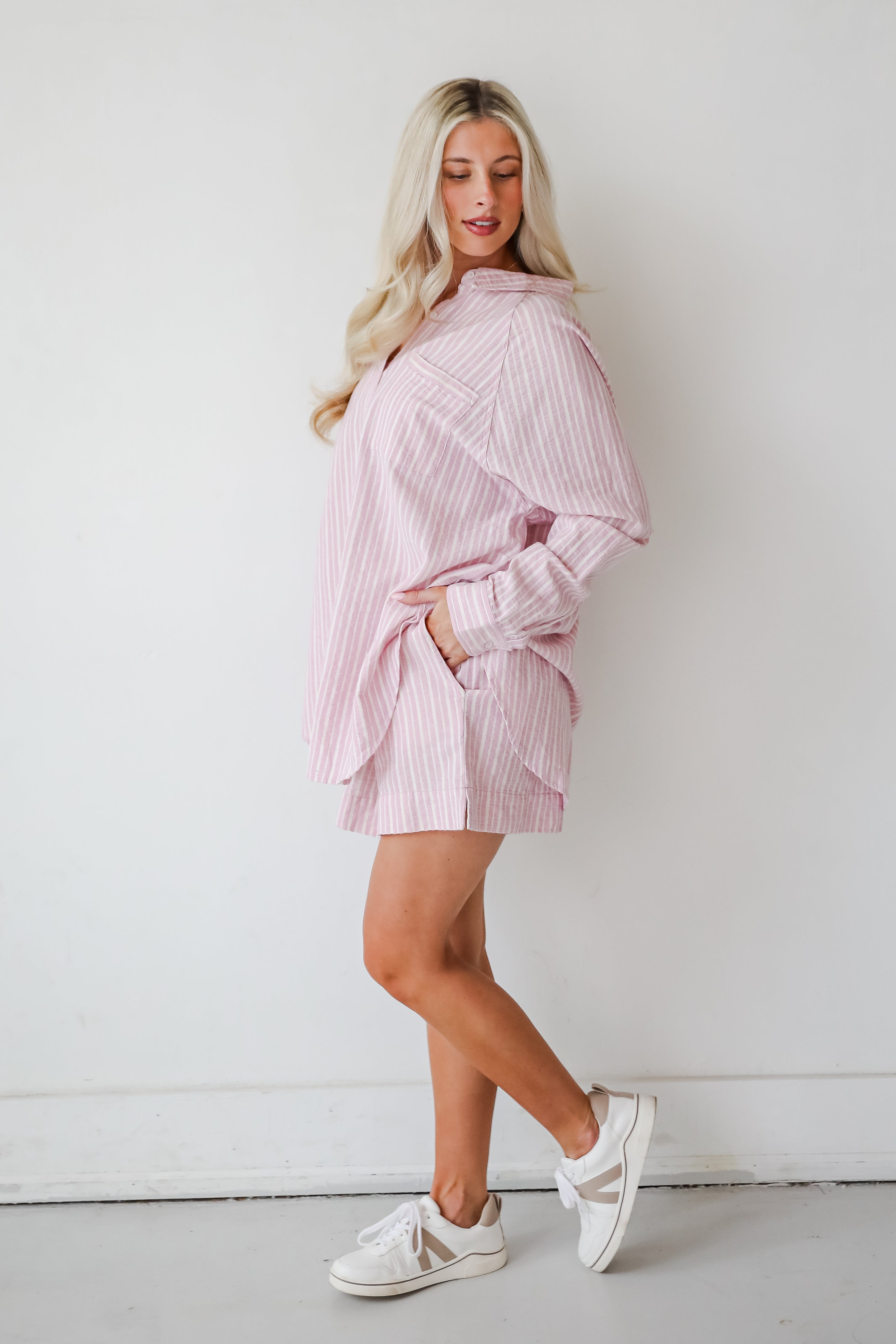 Thriving Sunshine Pink Striped Button-Up Blouse