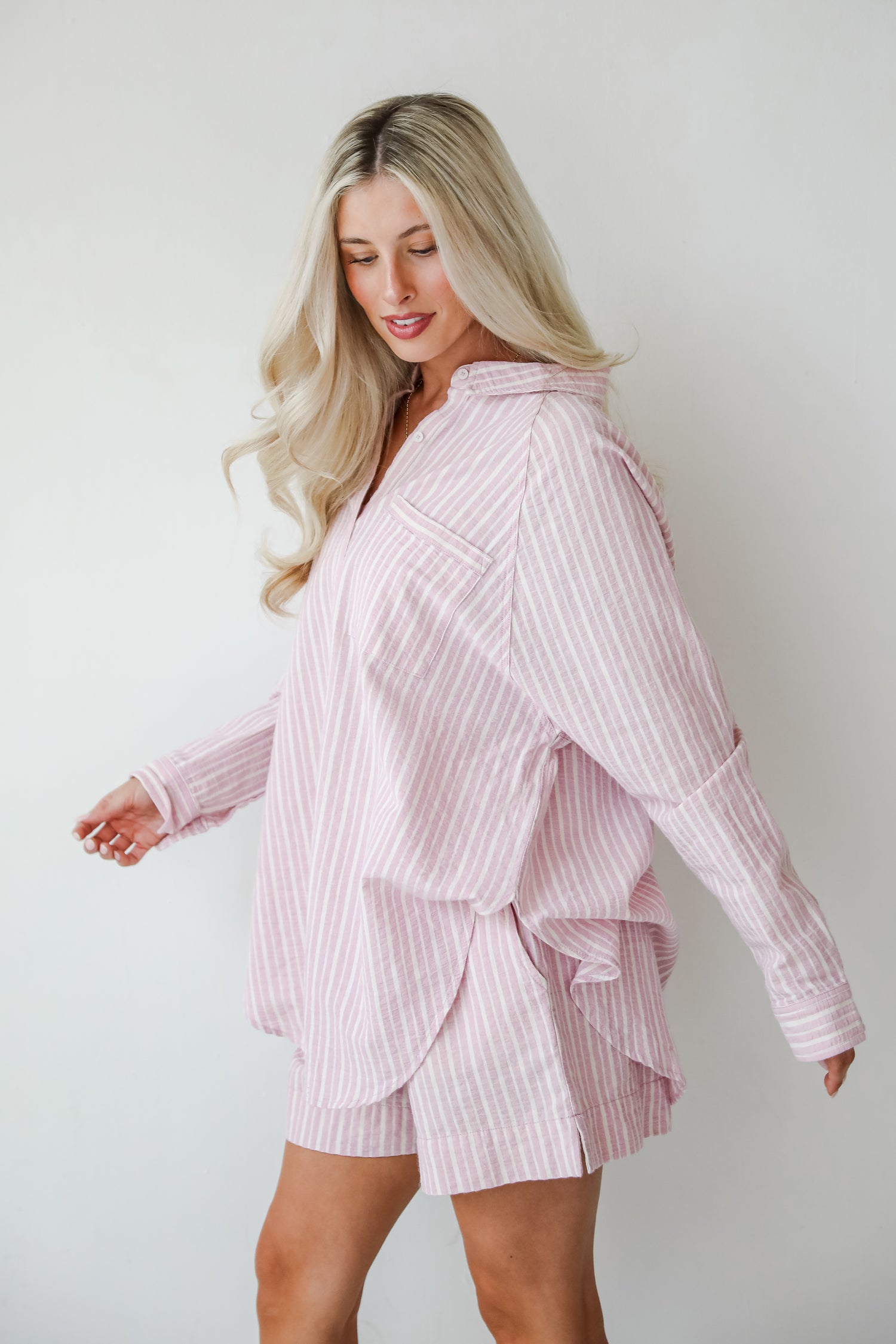 Thriving Sunshine Pink Striped Button-Up Blouse