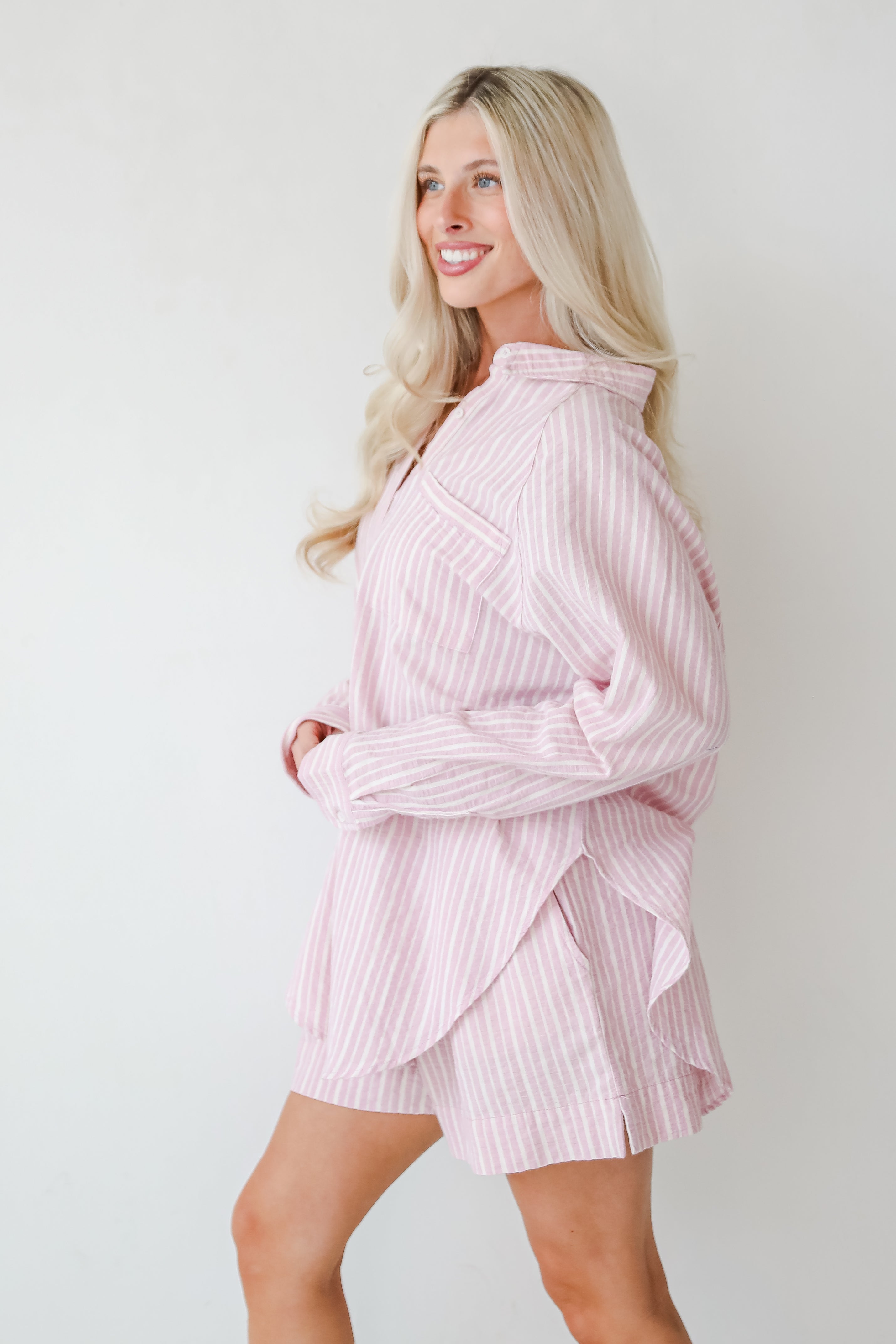 Thriving Sunshine Pink Striped Button-Up Blouse