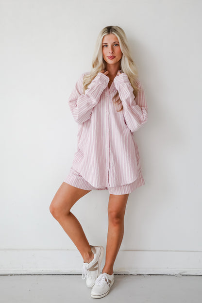 Thriving Sunshine Pink Striped Button-Up Blouse