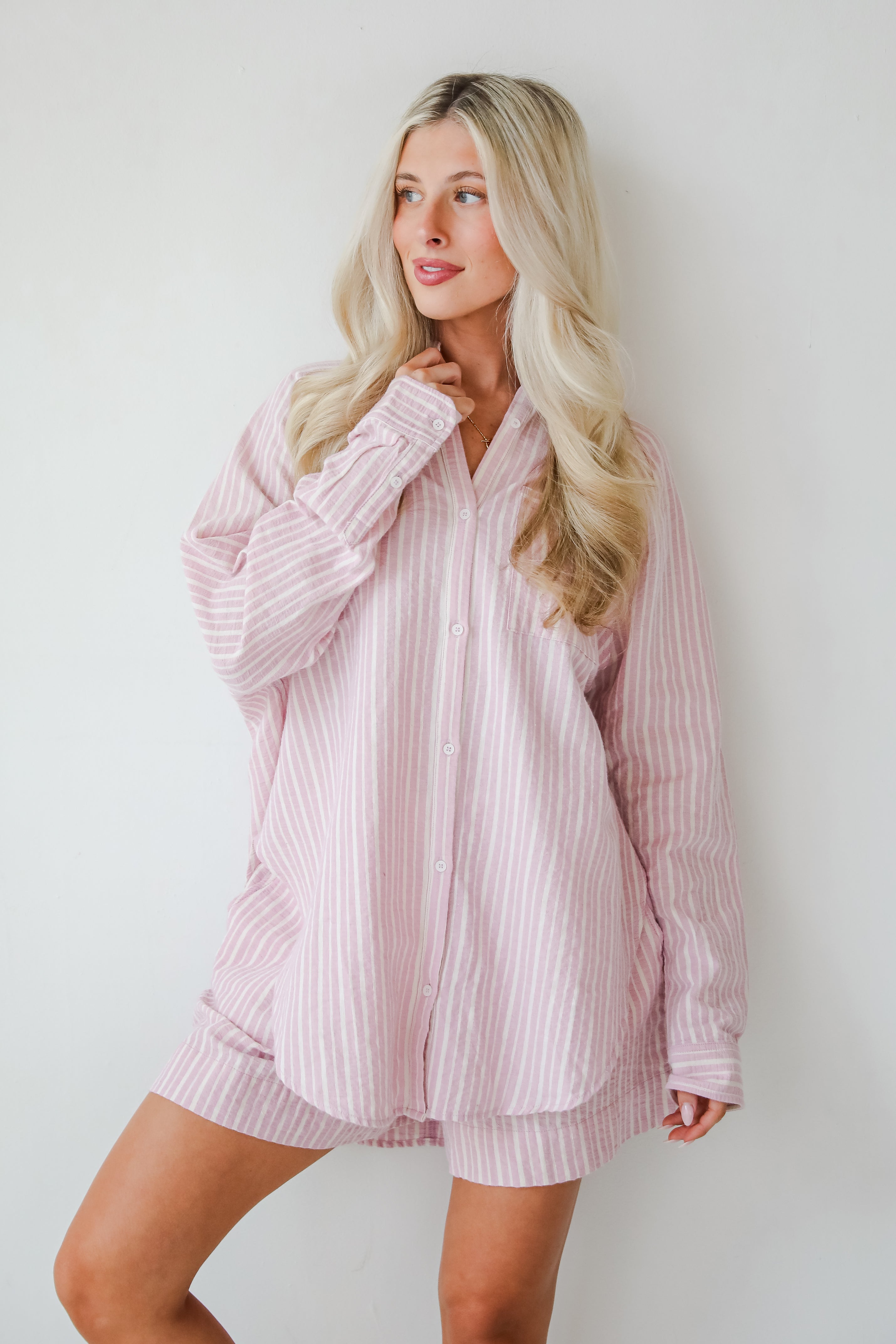 Thriving Sunshine Pink Striped Button-Up Blouse