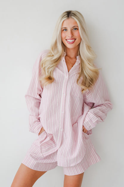 Thriving Sunshine Pink Striped Button-Up Blouse