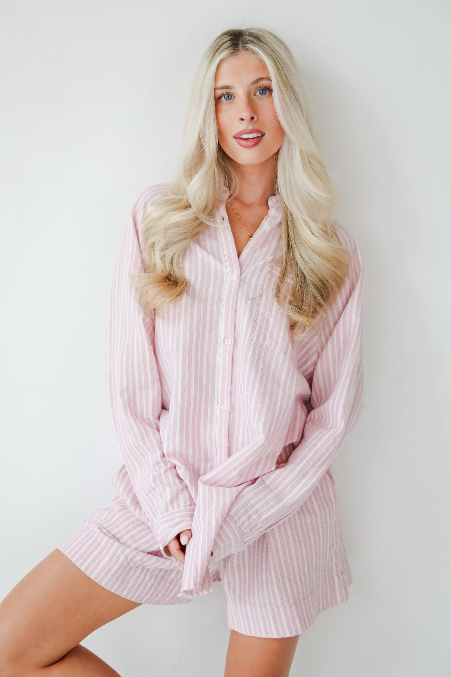 Thriving Sunshine Pink Striped Button-Up Blouse