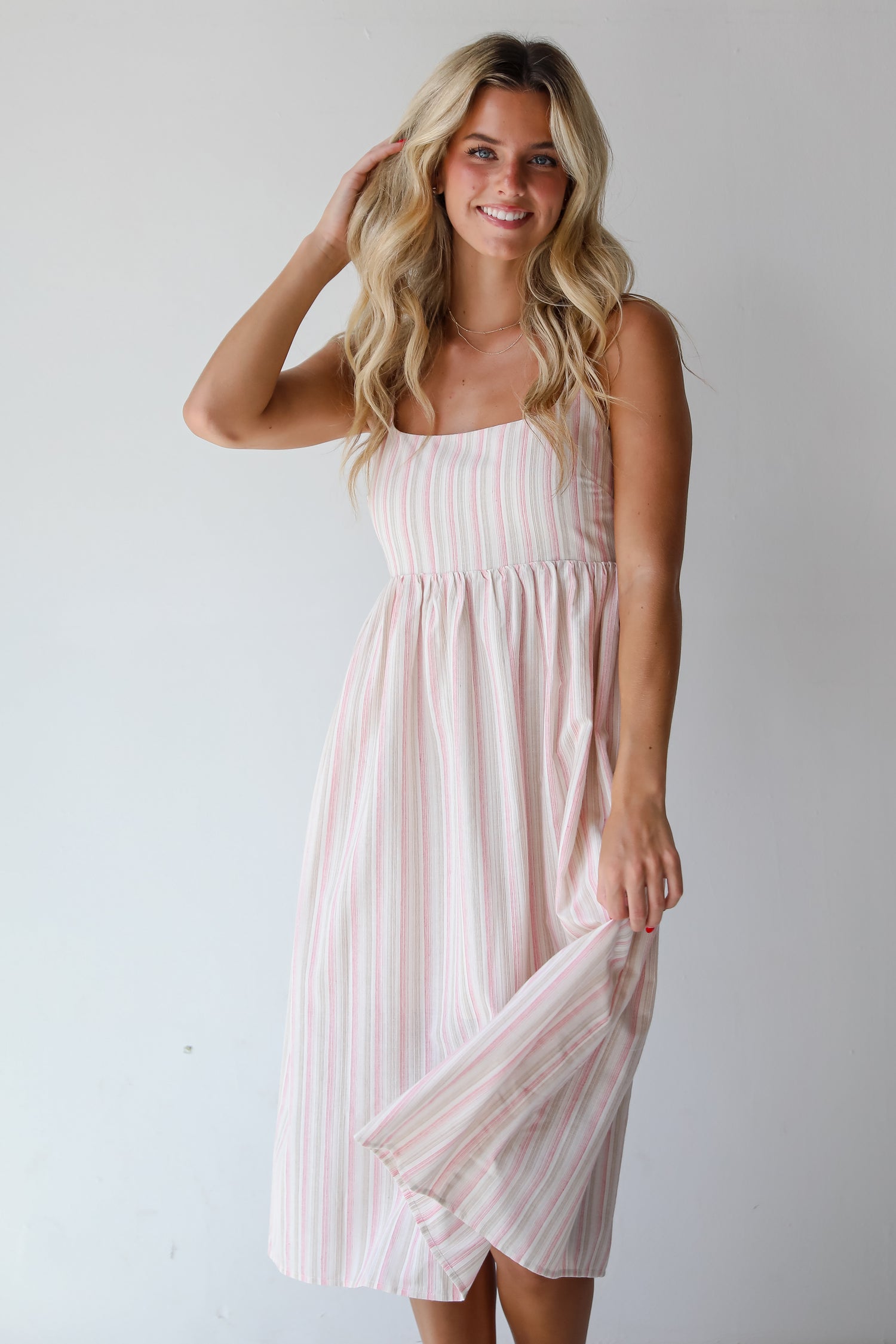 Charmed Energy Pink Striped Midi Dress