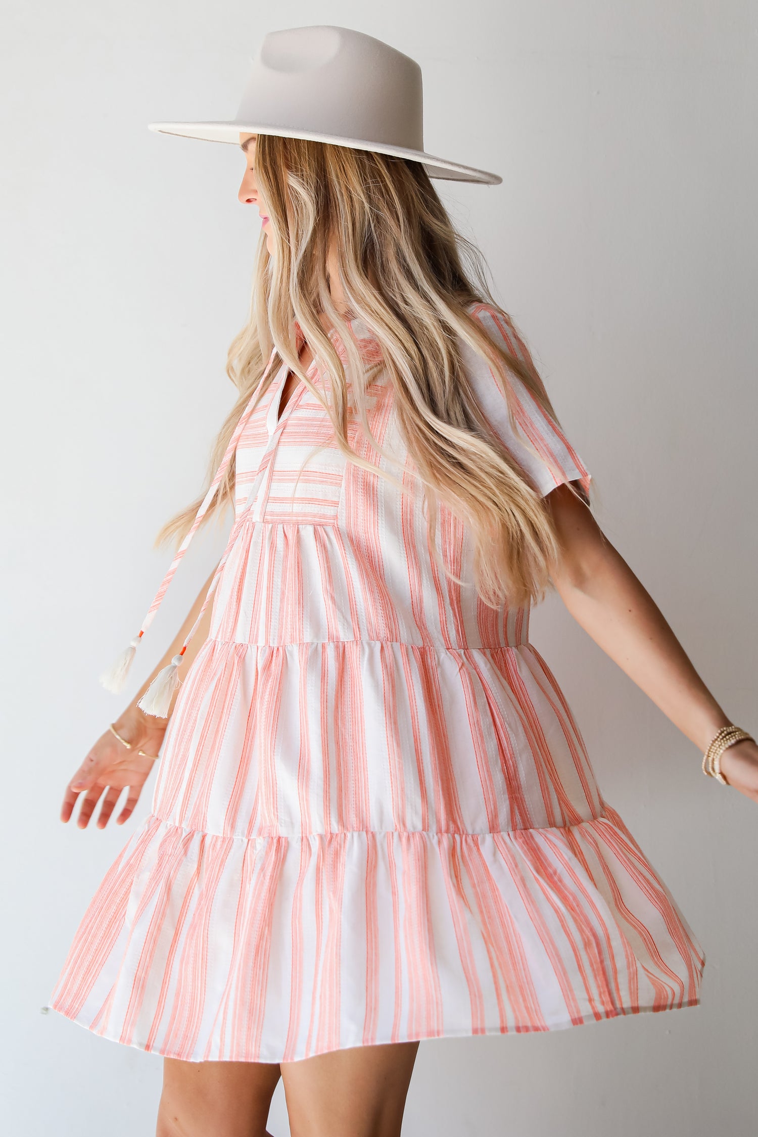 Sweet Tendencies Orange Striped Tiered Mini Dress